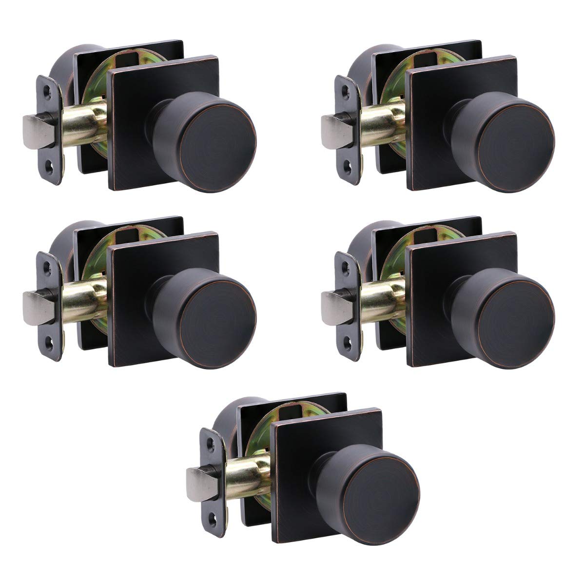 PRO 5-Pack Modern Square Rose Door Knobs in Dark Oil Rubbed Bronze - Stylish Passage & Closet Hardware for Hallway, Bedroom & Interior Doors