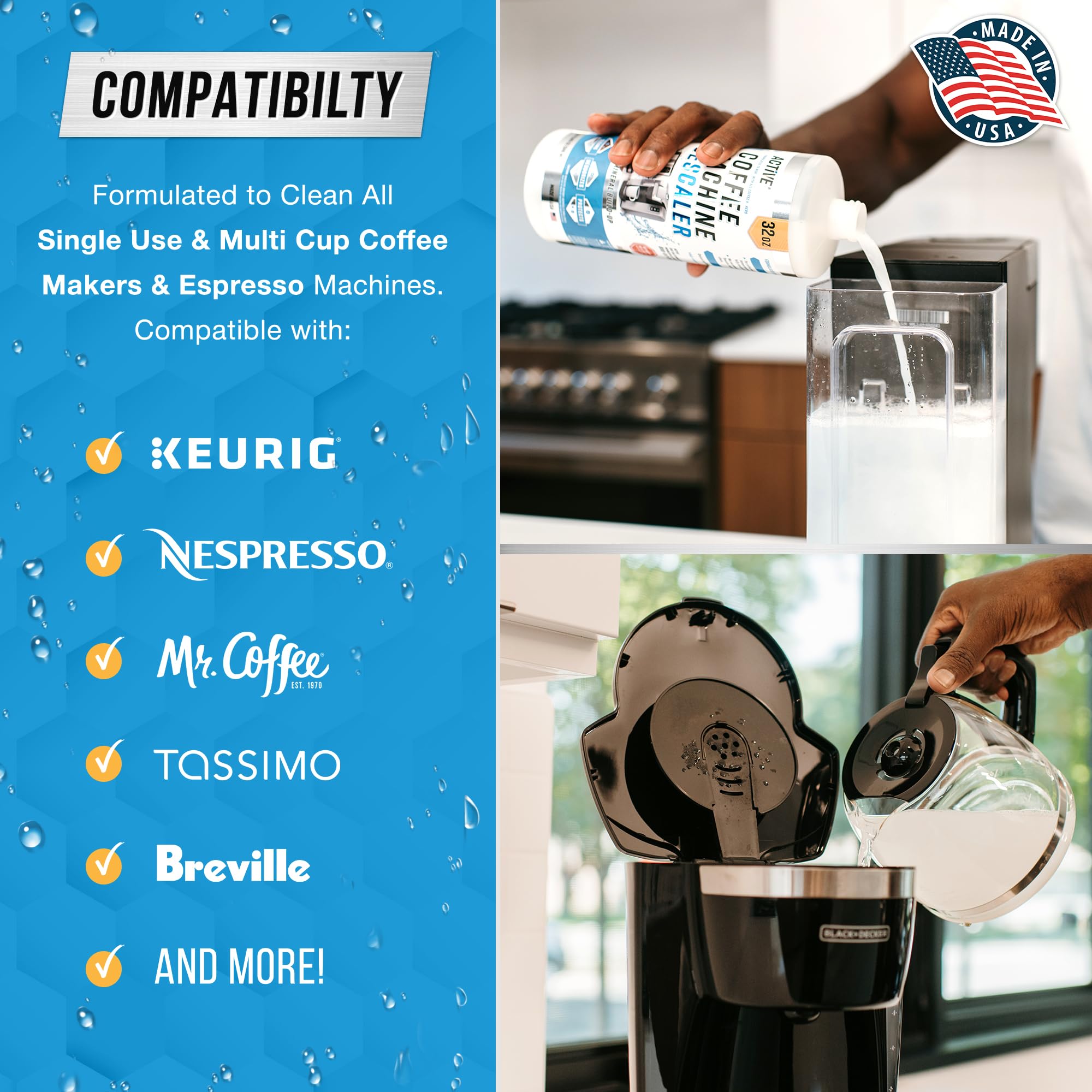32oz Coffee Machine Descaler - 8 Uses, Compatible with Keurig, Nespresso, Breville, Delonghi, Jura & Ninja - Espresso Maker Cleaner & Limescale Remover for Coffee Pots - Perfect for Home & Office Use