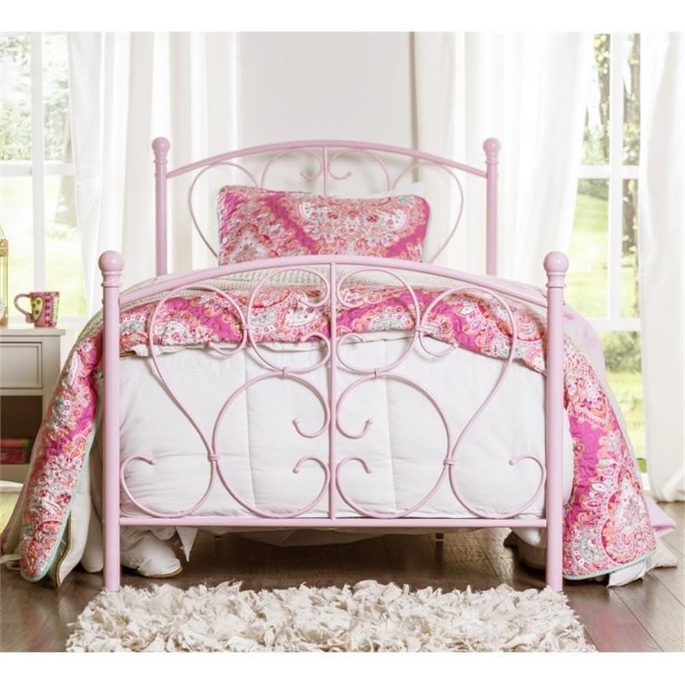 Furniture of America Delia Princess Metal Twin Bed for Girls - Pink Youth Bed Frame with Canopy | Perfect for Princess-Themed Bedrooms & Kids' Room Decor