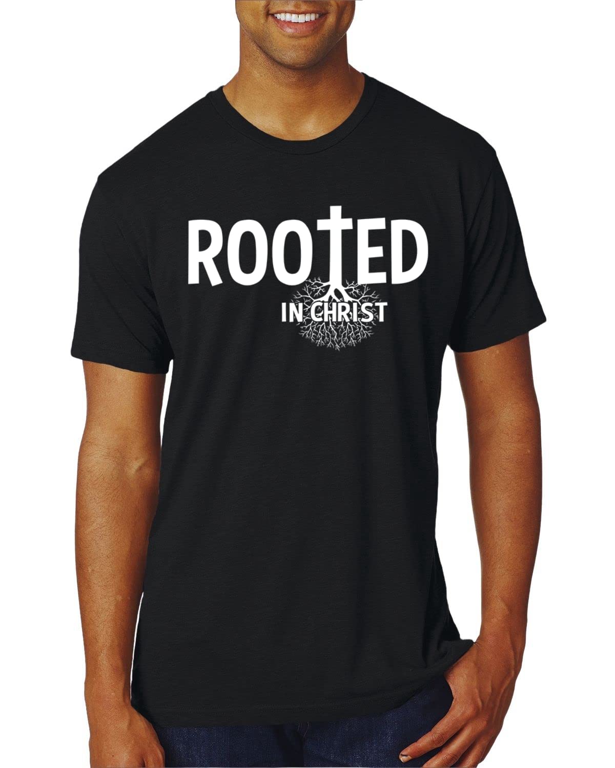 Rooted in Christ Inspirational Christian Men's Premium Tri-Blend T-Shirt - Soft Comfortable Faith-Based Apparel for Church, Bible Study & Daily Wear
