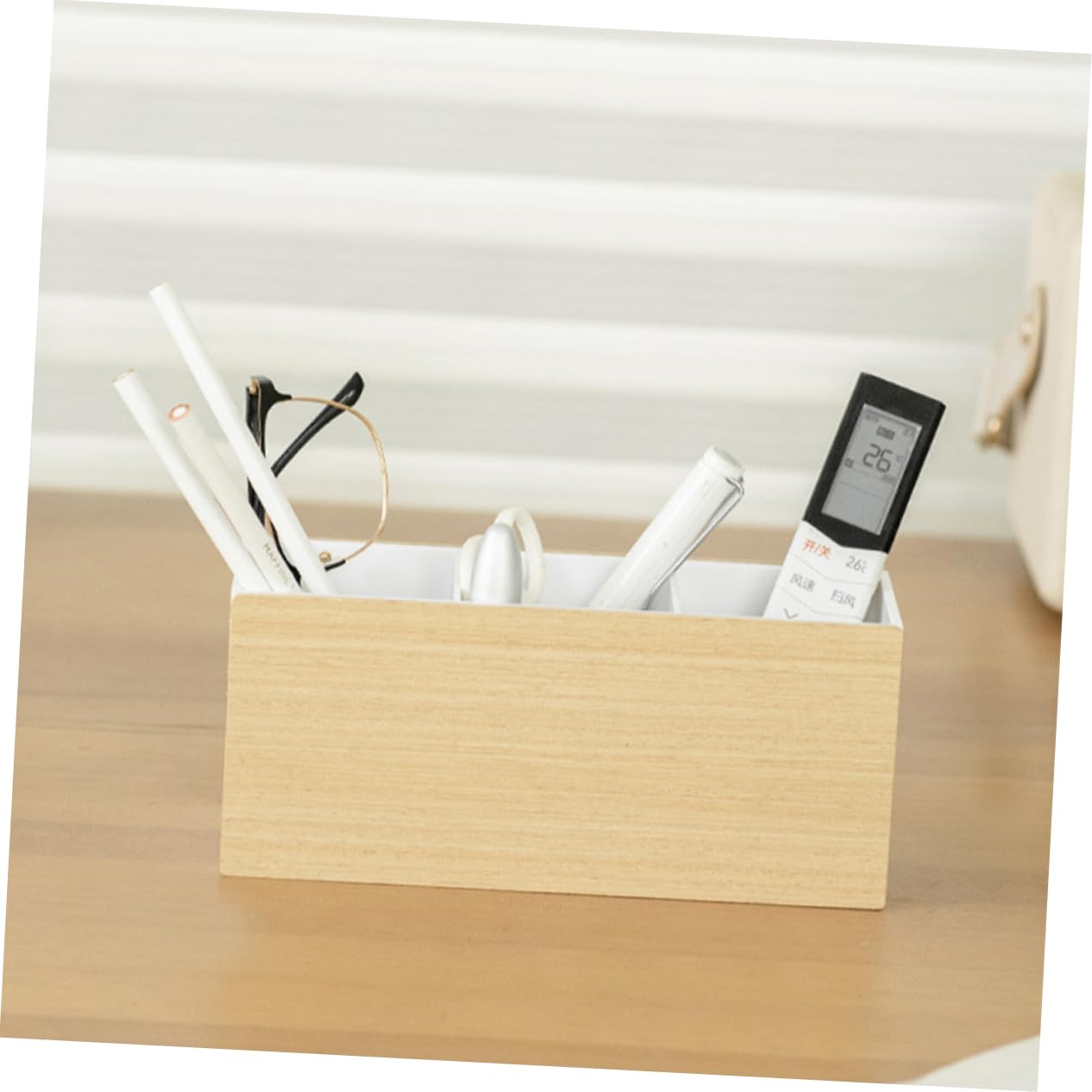 Angoily Wooden Compartment Organizer - Desktop Storage Box for Office, Makeup, Remote Control & More | Perfect for Desk, Vanity & Home Organization