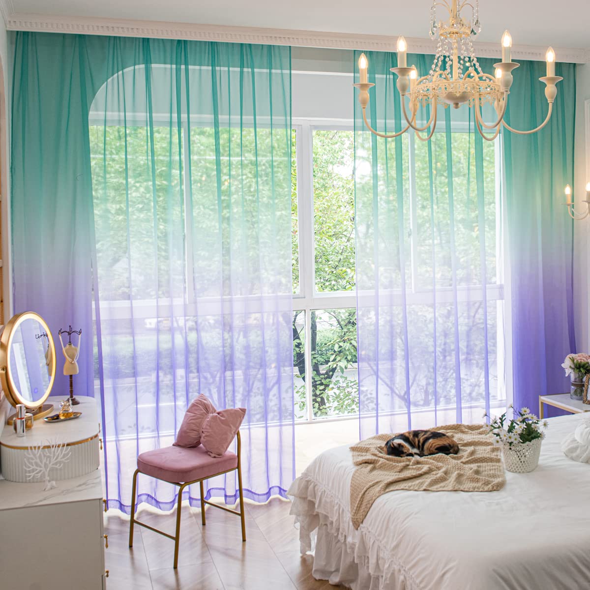 84 Inch Light Filtering Gradient Sheer Curtains - 2 Panels Voile Window Drapes with Rod Pocket for Bedroom, Living Room, Nursery & Kitchen | Soft Sunlight Diffusion & Privacy Protection