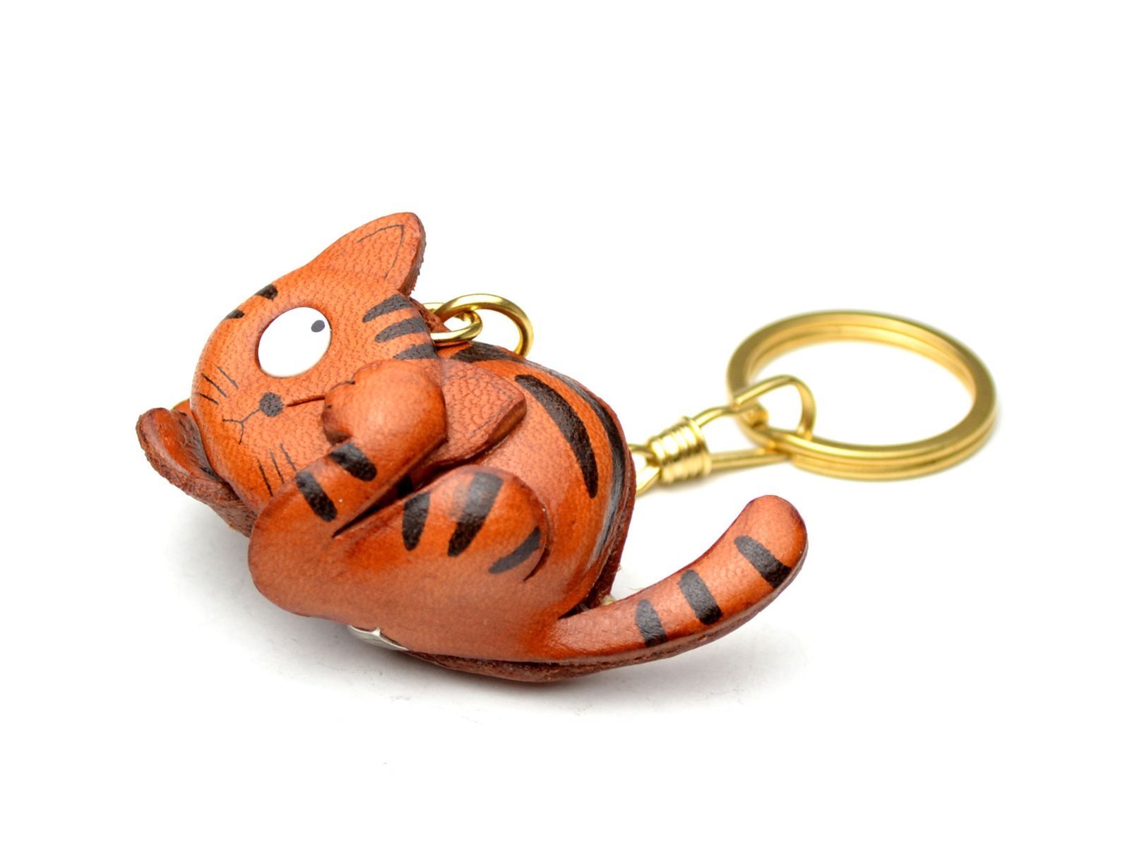 3D Leather Cat Keychain - Handmade Collectible Keyring Charm Pendant by VANCA | Made in Japan | Perfect for Cat Lovers, Gifts & Bag Accessories