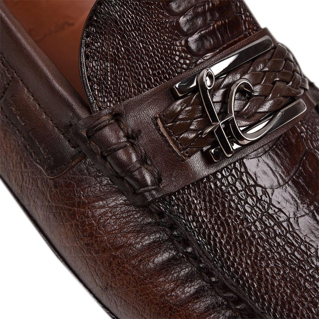 36VPTPA Men's Casual Fashion Ostrich Leg Driver Shoes - Comfortable Tobacco Brown Leather Loafers for Business & Weekend Wear