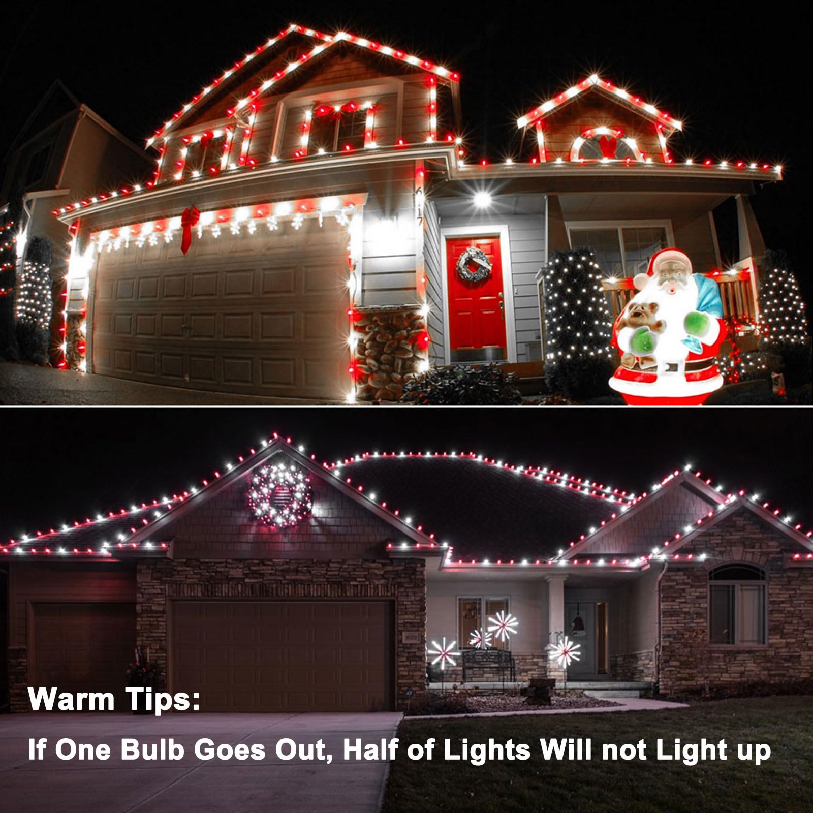 Brizled C9 Christmas Lights - 33ft 50 LED Faceted String Lights, Connectable Indoor/Outdoor Holiday Decor, UL Certified 120V for Tree, Garden, Porch & Party (Red & White) - Perfect for Christmas, Weddings, and Year-Round Festive Lighting