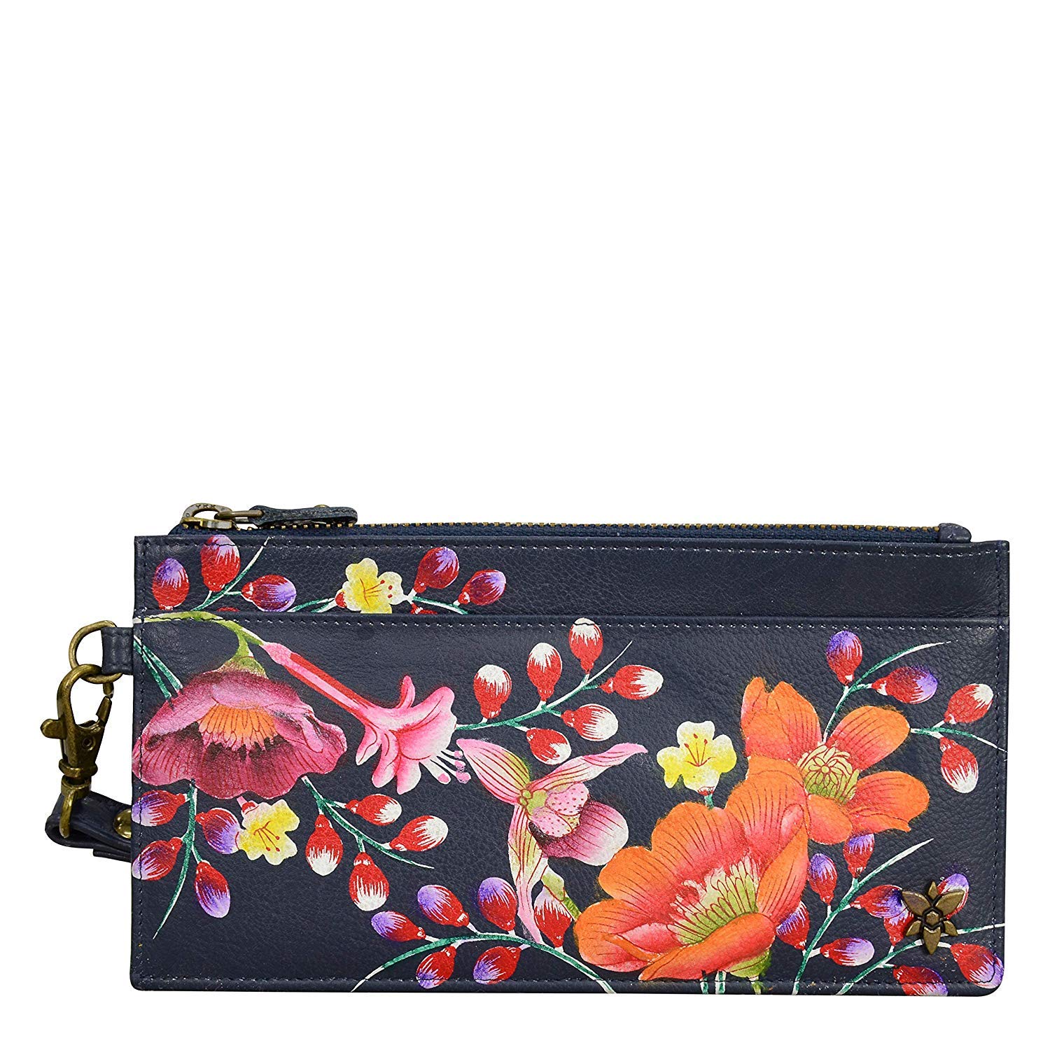 Anuschka Women's Original Hand-Painted Leather RFID Blocking Wristlet Wallet - Stylish Organizer for Credit Cards, Cash & ID - Perfect for Travel, Shopping & Everyday Use
