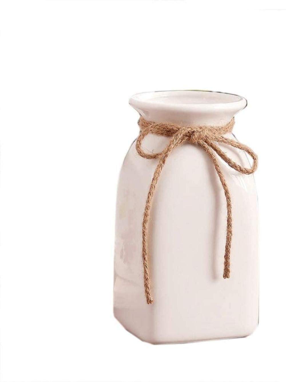 DSQK Handmade Square Hemp Rope Ceramic Vase with Artificial Flowers - Boho Home Decor for Living Room, Bedroom, Office & Wedding Centerpiece Decoration