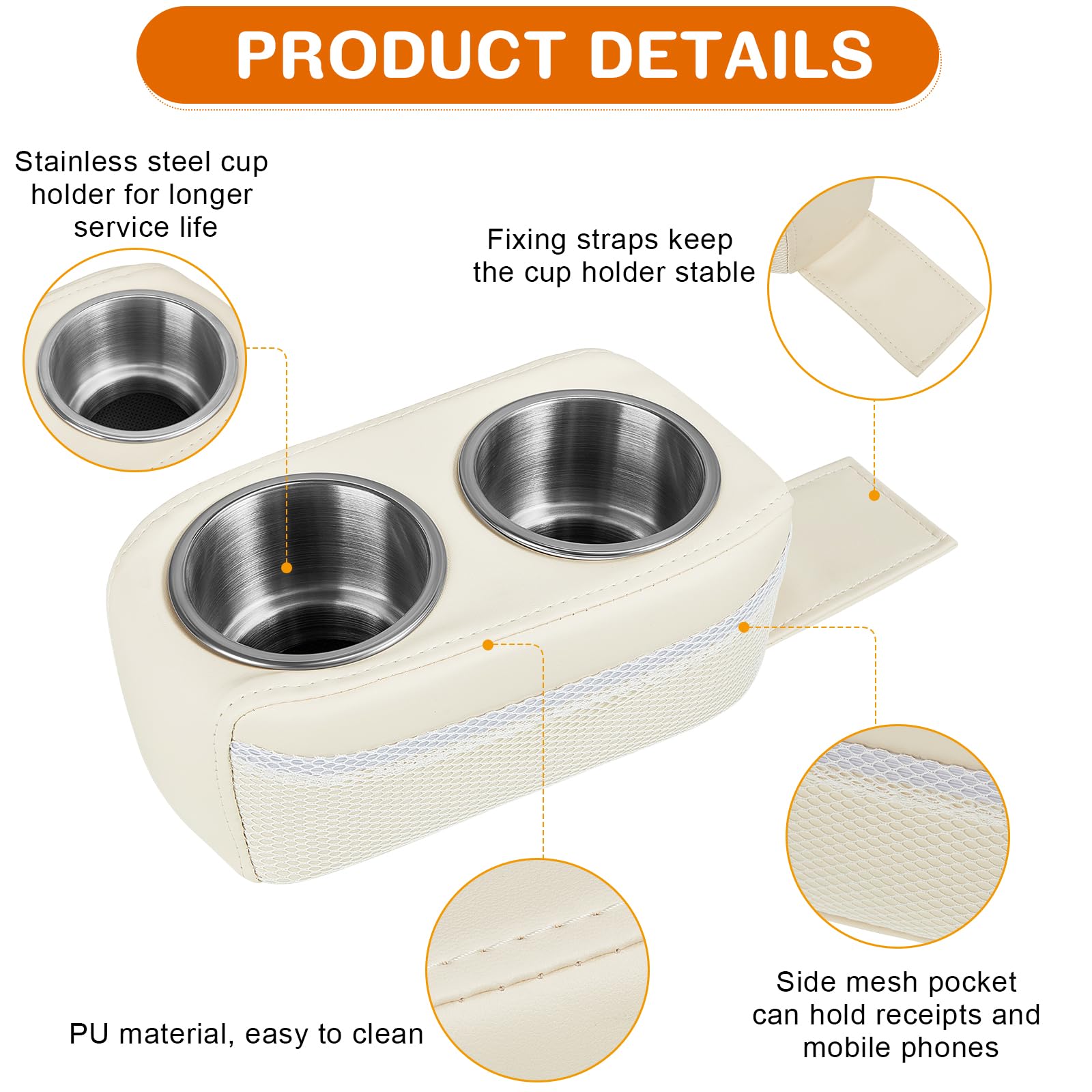 Layhit Stainless Steel Double Cup Holder for Car Boat RV Yacht - White | Durable Drink Holder for Seats, Perfect for Road Trips, Boating & Outdoor Adventures