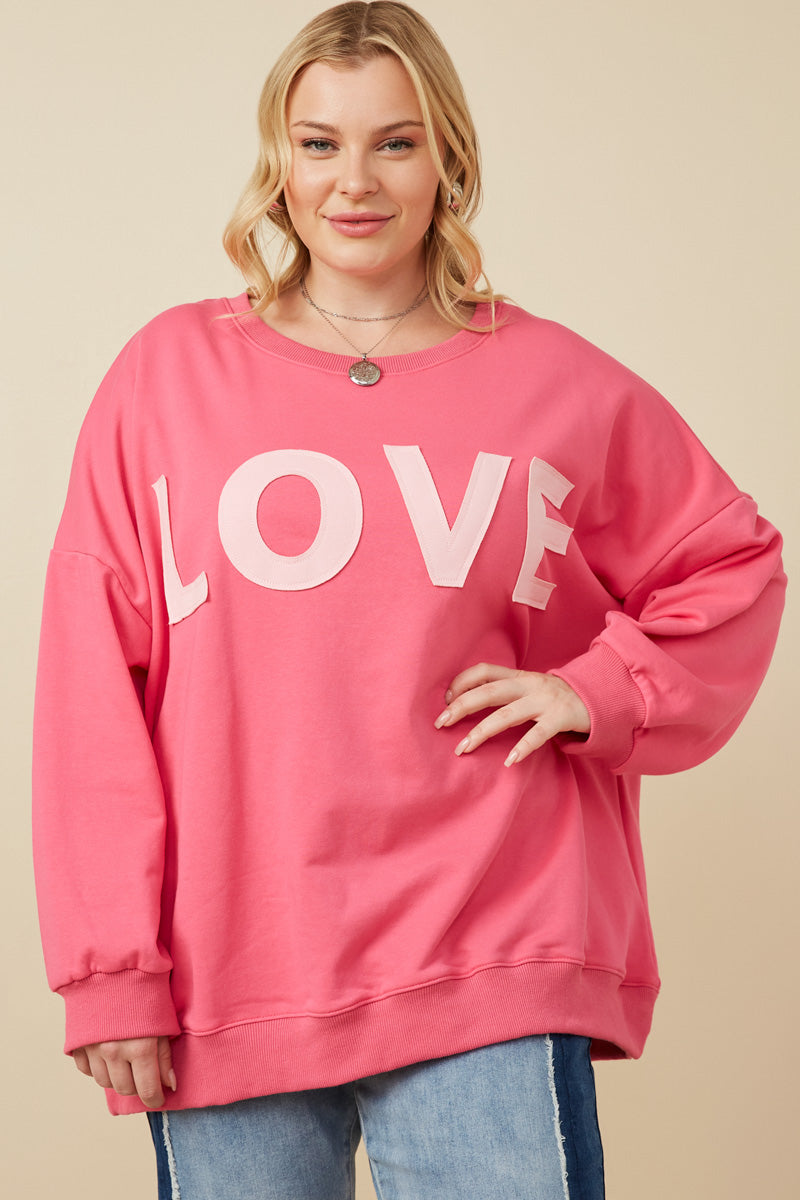 Women's Love Patched French Terry Sweatshirt - Cozy Pullover with Embroidered Heart Design for Casual Wear & Loungewear