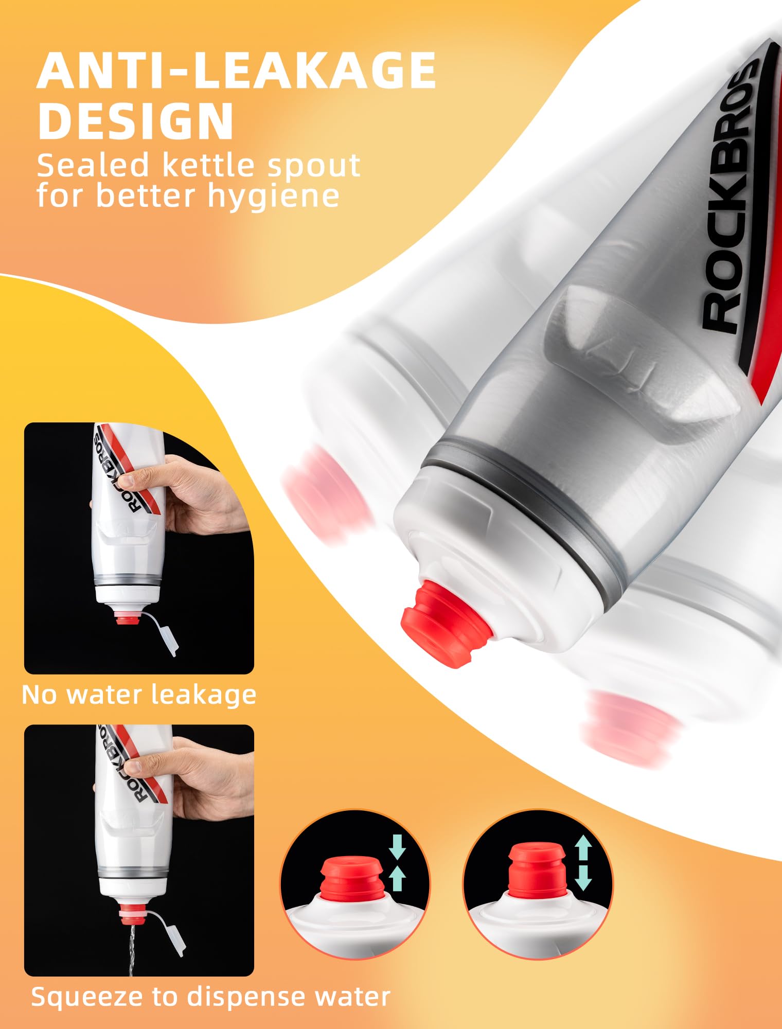 ROCKBROS 21oz Insulated Bike Water Bottle - Leakproof Squeeze Design for Cycling, Running & Sports - Keeps Drinks Cold for 5 Hours - Perfect for Road Bikes, Mountain Biking & Gym Workouts