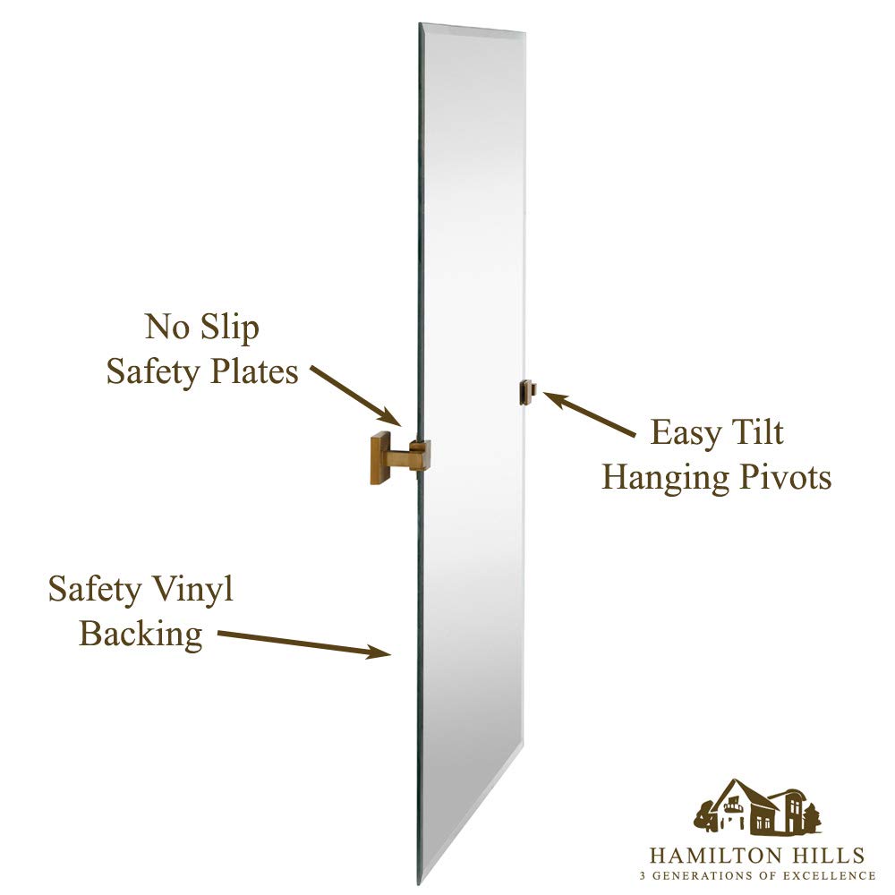 20x30 Inch Pivot Wall Mirror with Brushed Gold Brackets - Frameless Rectangular Bathroom Vanity Mirror, Adjustable & Tilting Design for Modern Farmhouse Decor - Perfect for Bathrooms, Bedrooms, and Entryways