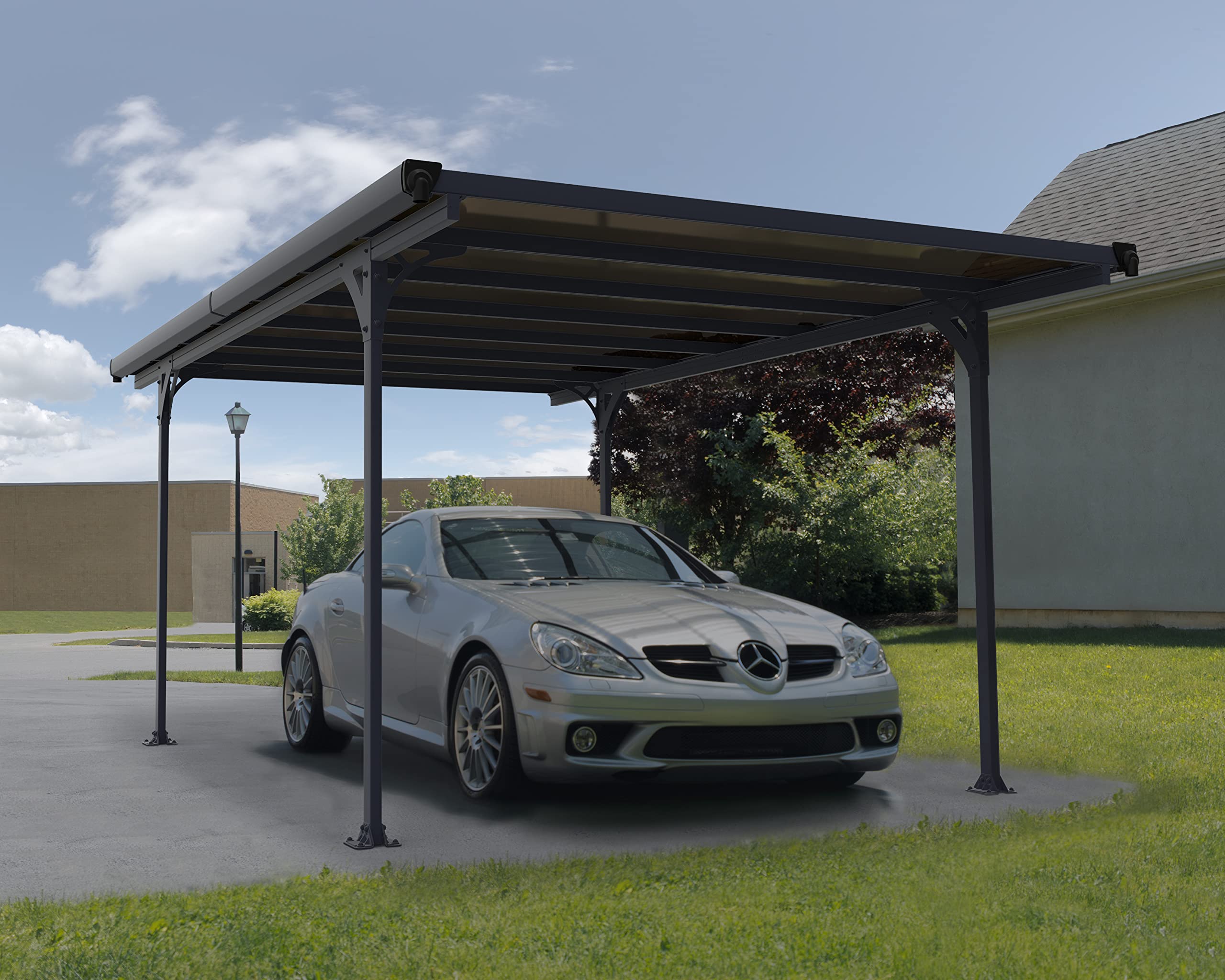 Heavy Duty 10x16 Metal Carport - Palram Canopia Verona 5000 Weatherproof Aluminum RV & Car Storage with Bronze Polycarbonate Roof, UV Protection, DIY Garage Kit (10-Year Warranty) - Perfect for RV, Boat, Vehicle Protection & Outdoor Storage