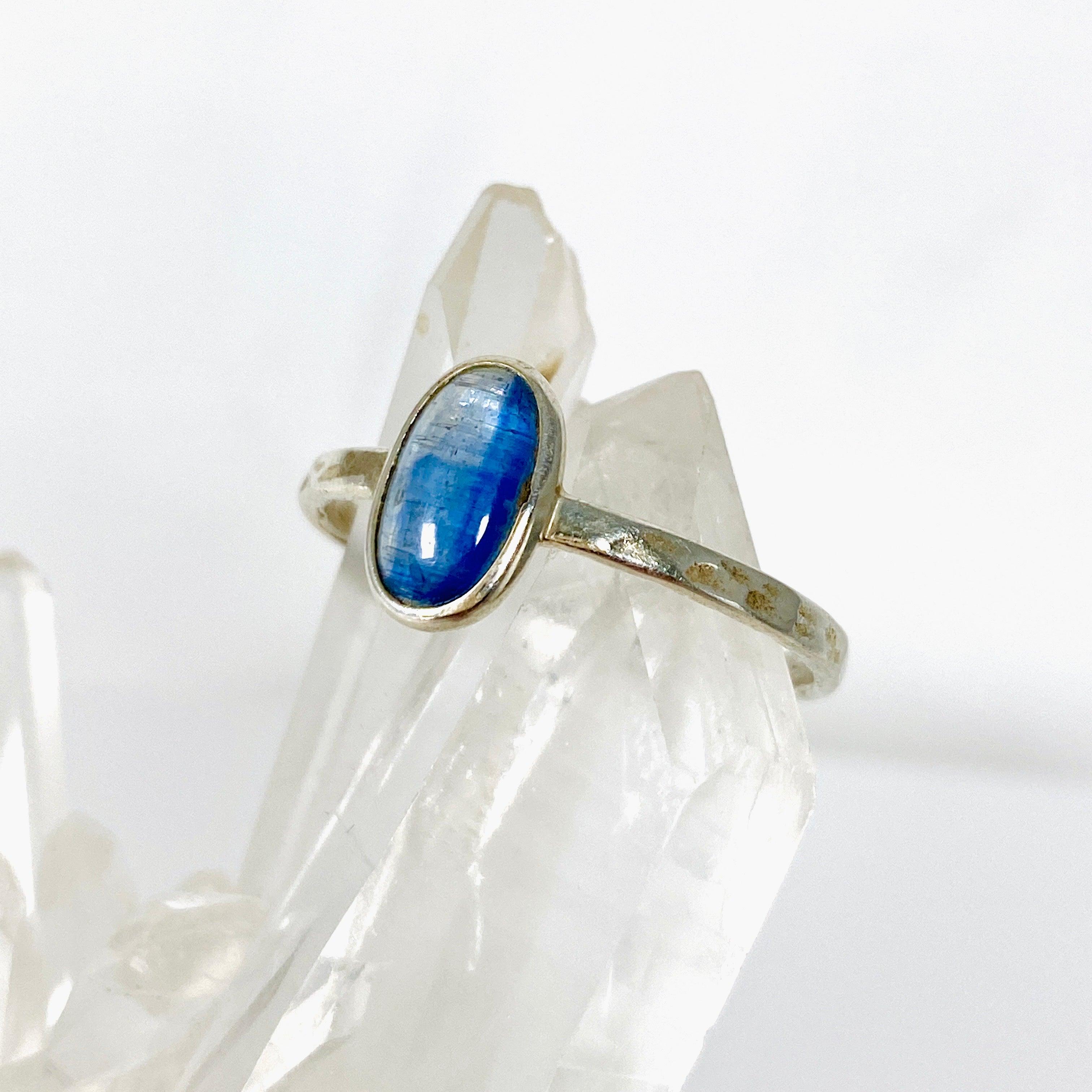 Kyanite Fine Beaten Band Ring - Size 10 (KRGJ2687) | Handmade Sterling Silver Jewelry for Women | Perfect for Boho Style & Everyday Wear