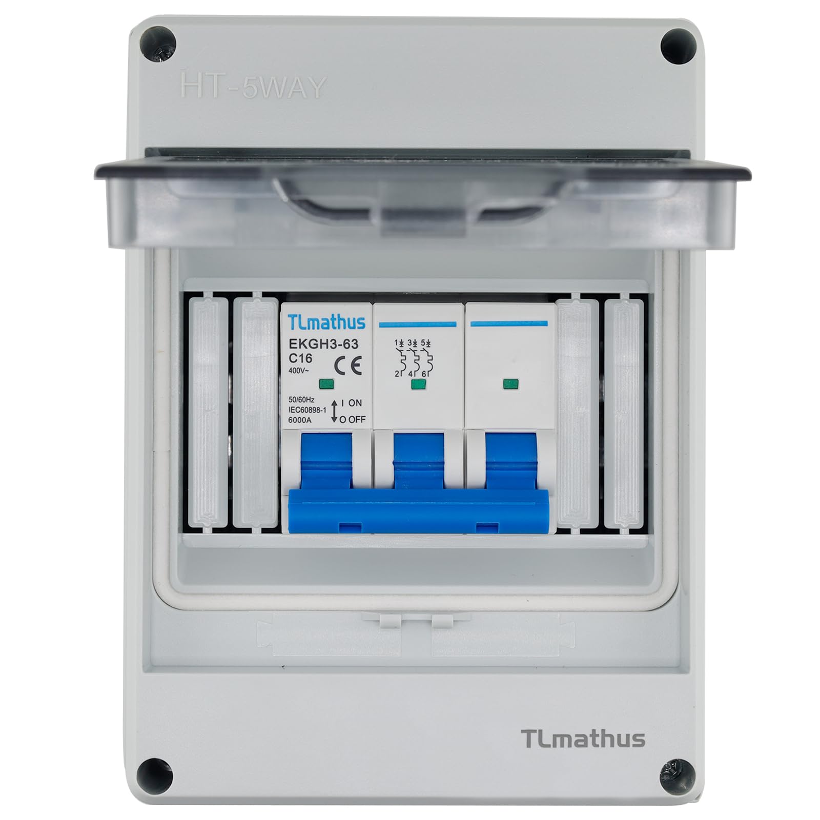 Waterproof Outdoor Circuit Breaker Box with DIN Rail - 5 Way Power Distribution Protection Panel for Miniature Circuit Breakers - Electrical Enclosure for Indoor/Outdoor Wall Mount (Ideal for Home, Garage & Industrial Electrical Systems)