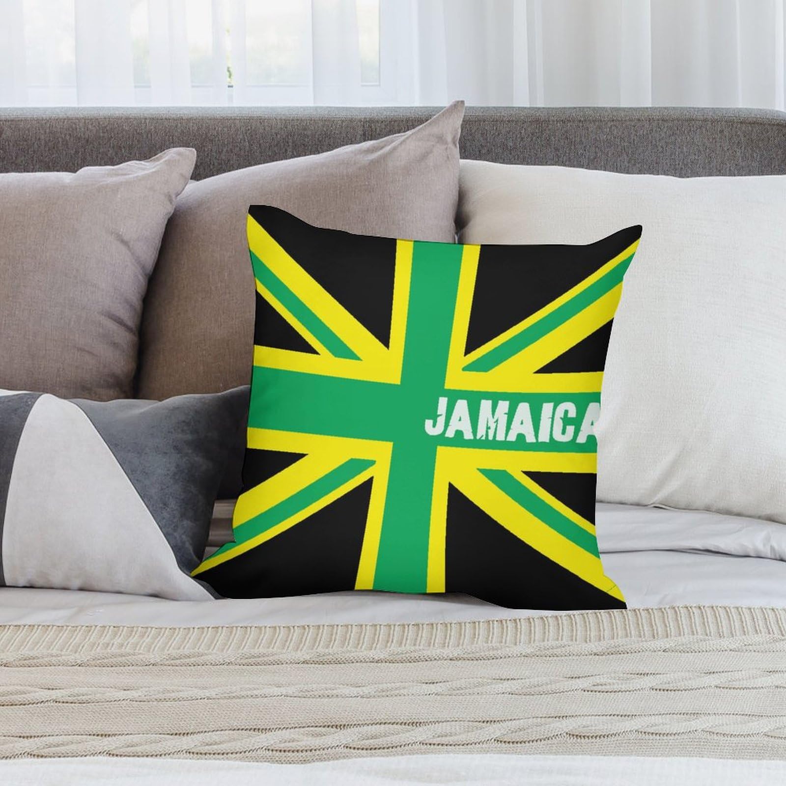 Jamaican Flag Plush Pillow Covers - Soft & Smooth 26x26 Inch Cushion Cases for Sofa, Bed (Set of 4) - Perfect for Home Decor, Caribbean Themed Parties & Jamaican Pride Displays