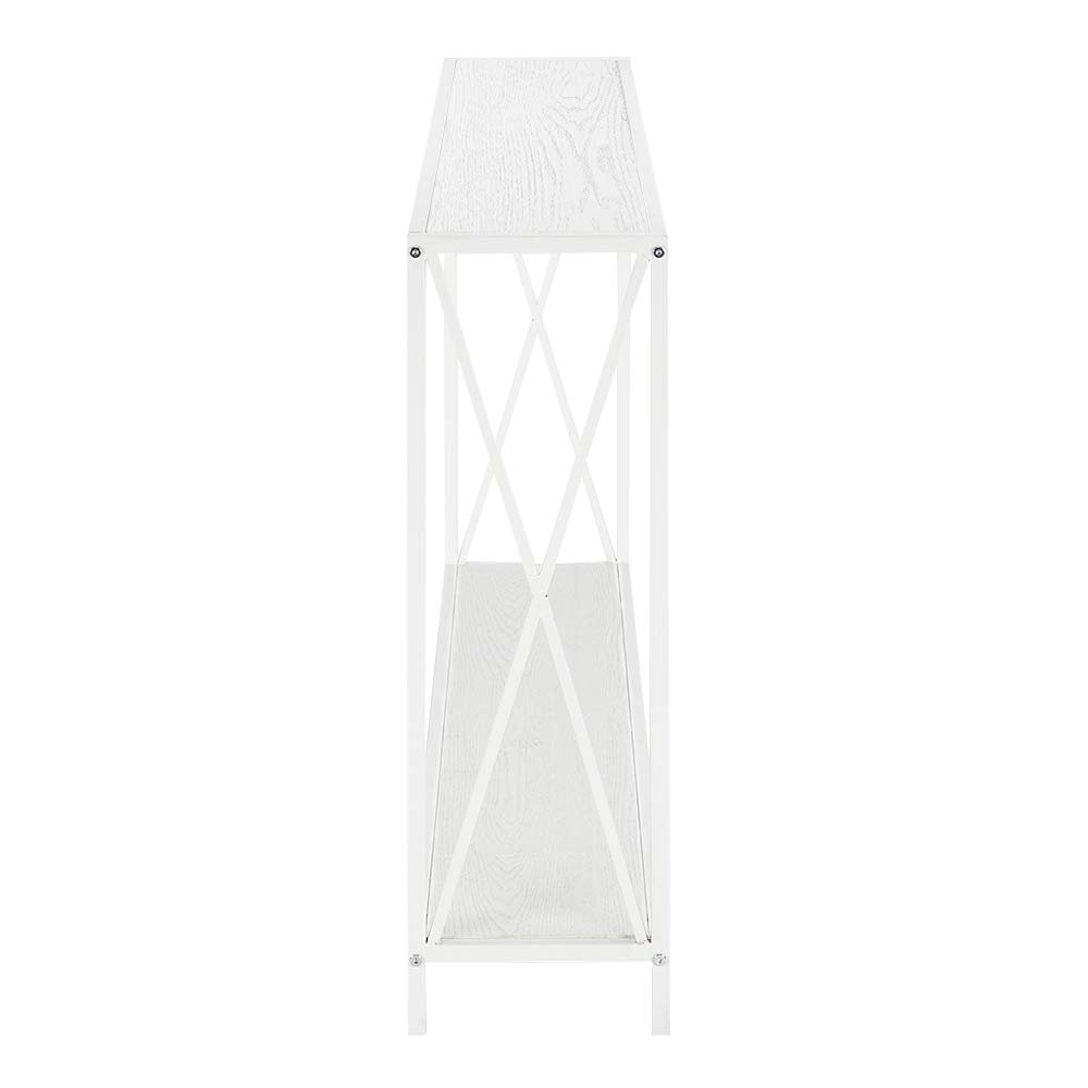 Modern Sofa Table with Storage Shelf - White Wood Grain Console Table for Living Room, Entryway & Foyer - Sturdy Triamine Board & Cross Iron Frame - Perfect as Side Table, Hallway Furniture or Porch Decor