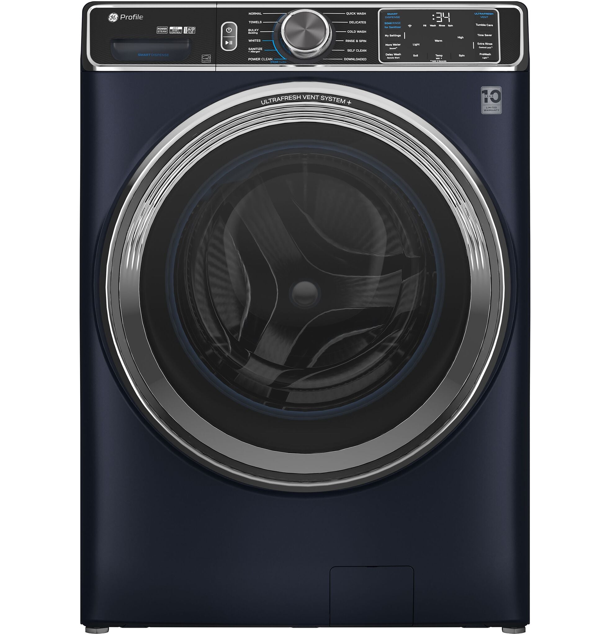 GE Profile Blue Sapphire Smart Steam Front Load Washer with SmartDispense (6.1 cu. ft) - Large Capacity Energy Efficient Laundry Machine for Home & Family - Perfect for Stubborn Stains, Baby Clothes & Heavy Loads