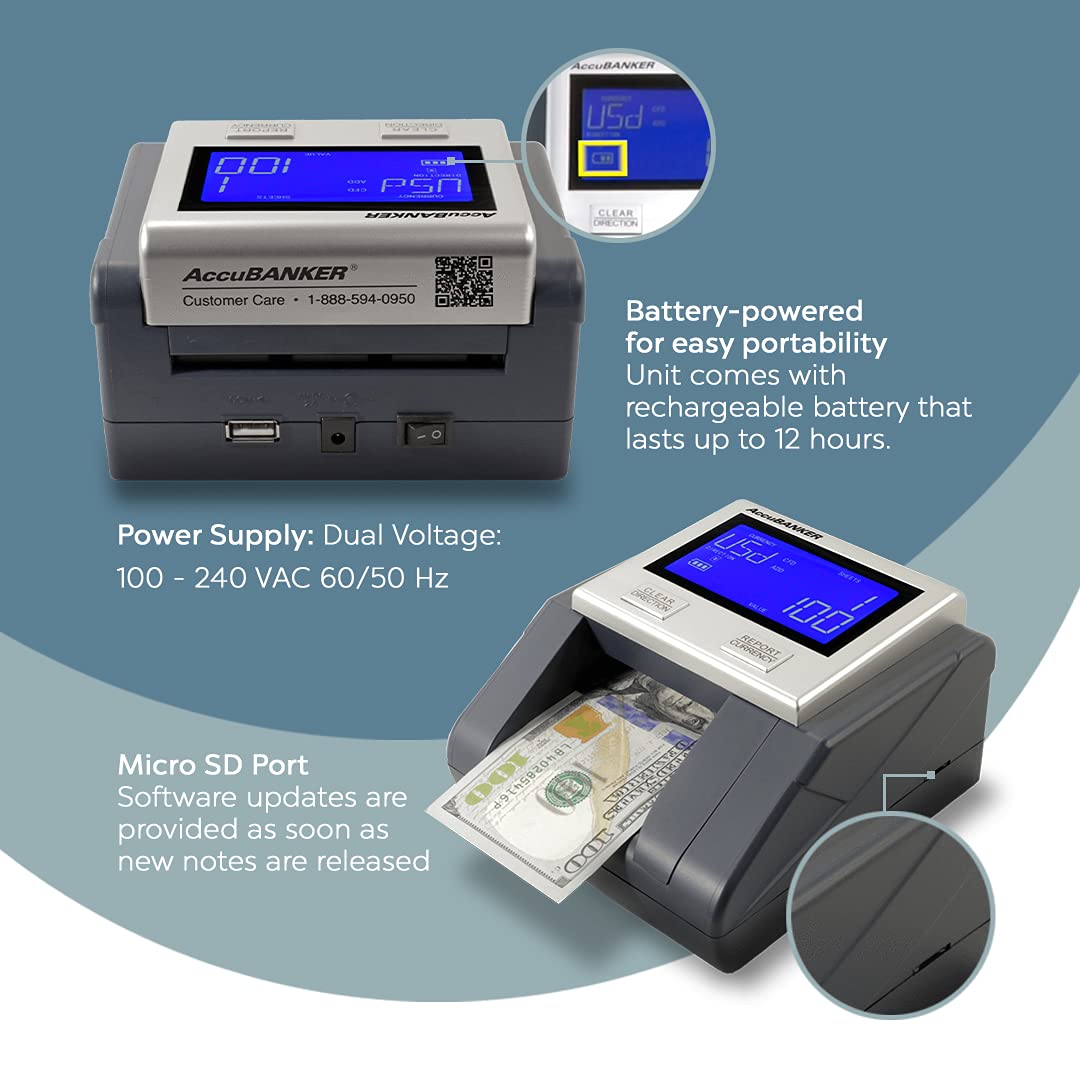 AccuBANKER D585 Multi-Scanix Counterfeit Money Detector - Multi-Directional Bill Validator with UV/MG/IR Detection for USD, EUR, GBP - Visual & Audio Alerts - Ideal for Banks, Retail Stores, and Cash-Intensive Businesses