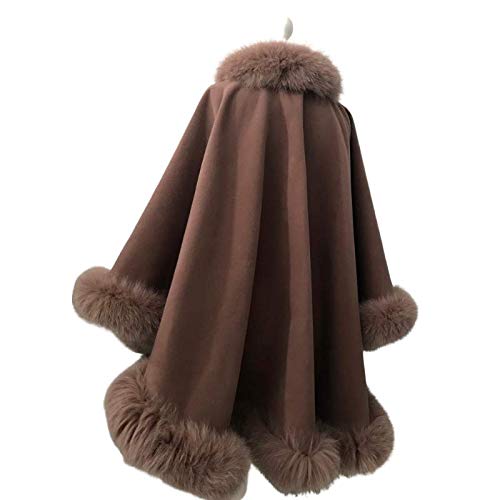Luxury Brown Women's Winter Coat with Fox Fur Cape Trim - Camel Warm Poncho Jacket with Lining - Tan Heavy Winter Coat for Women | Perfect for Cold Weather, Holiday Outfits & Fashionable Outerwear