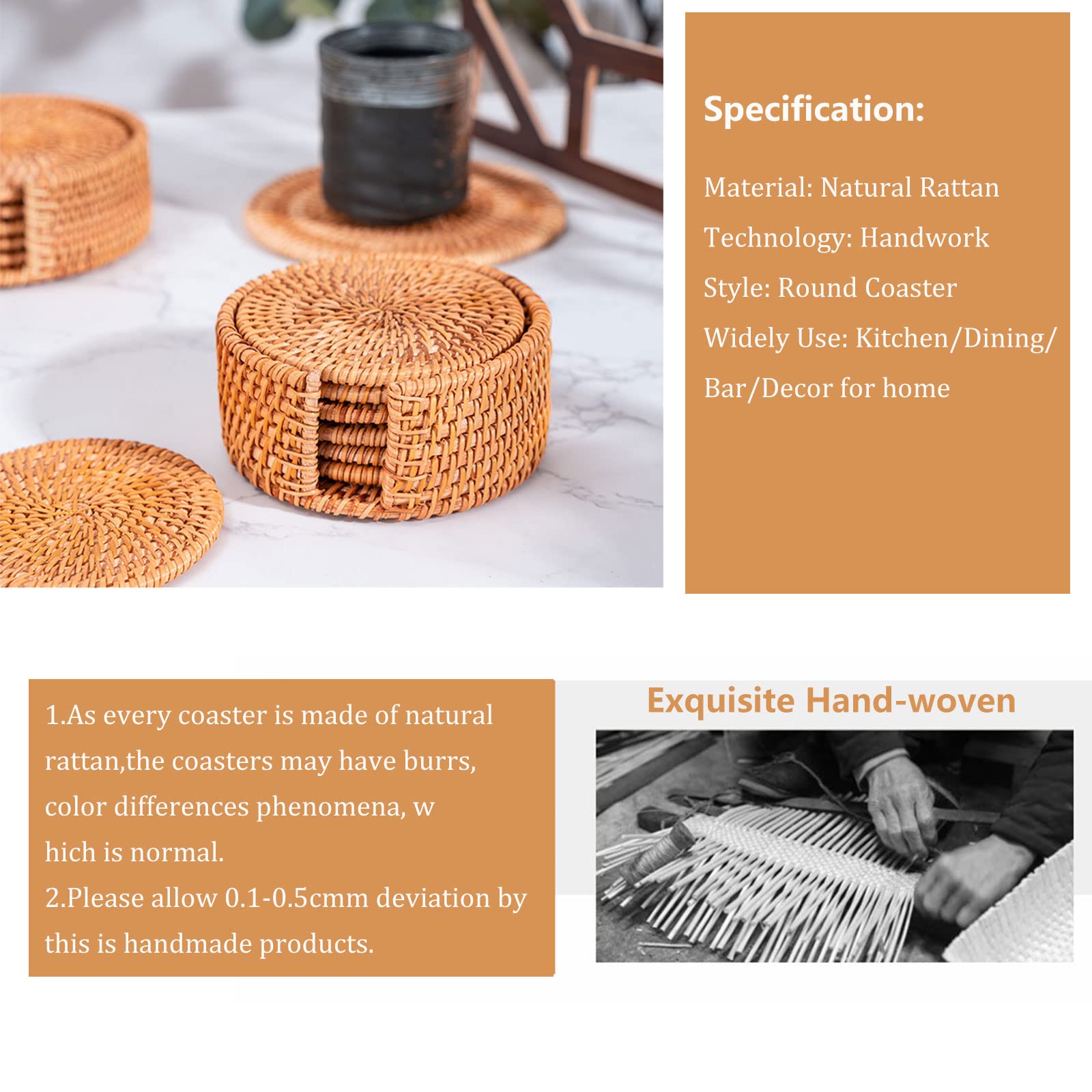 Boshiho Rattan Coasters Set of 6 - Insulated Hot Pads for Kitchen & Office