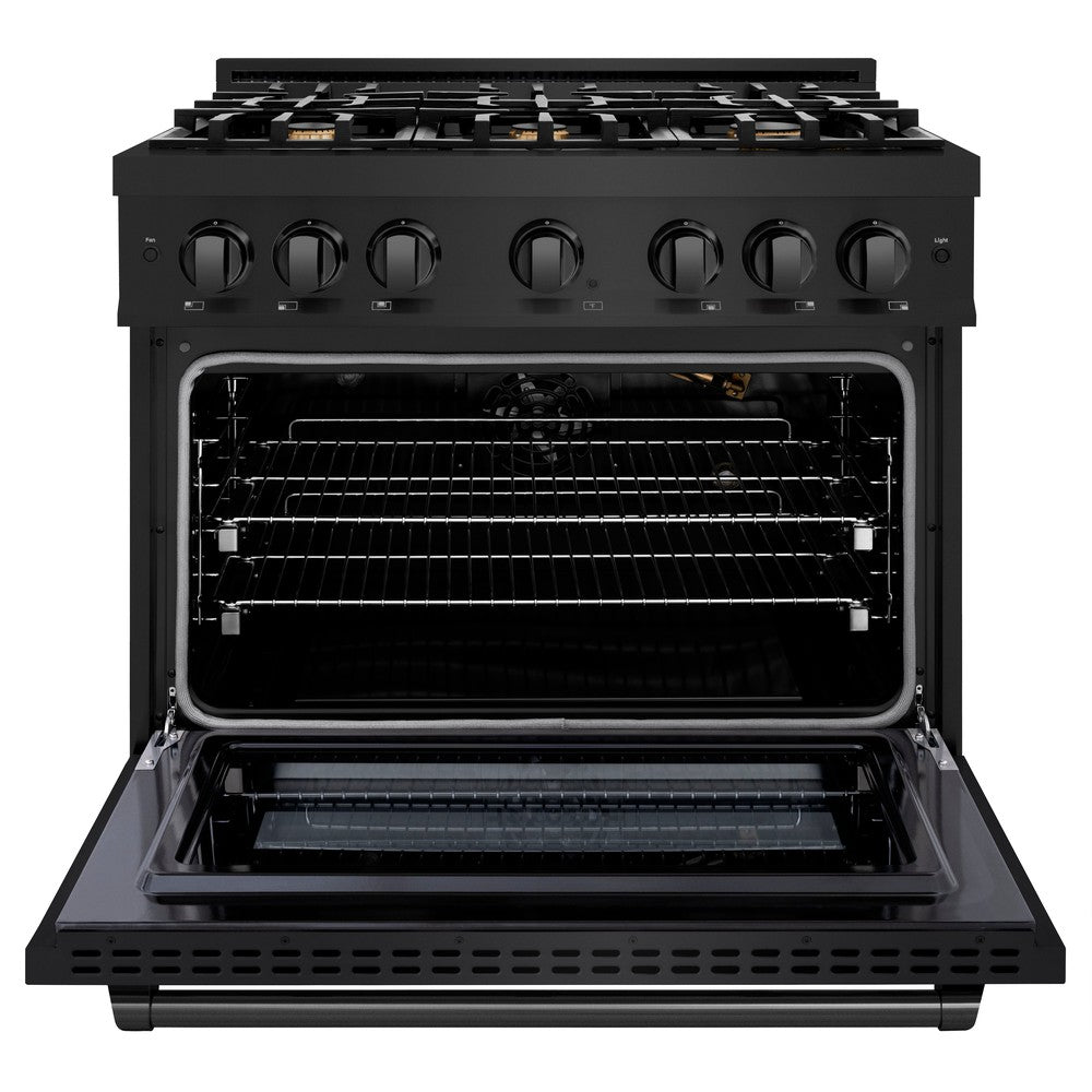 ZLINE 36 Inch 5.2 Cu Ft Black Stainless Steel Gas Range with Convection Oven & 6 Brass Burners - Perfect for Modern Kitchens & Professional Cooking (HGRB BR 36)
