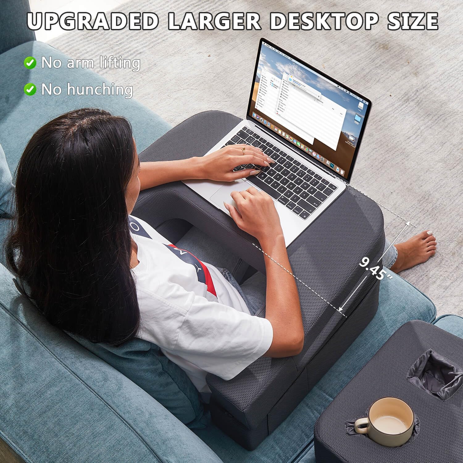 Memory Foam Lap Desk with Cup Holder - Portable Laptop Pillow for Couch, Bed & Gaming - Soft Writing Surface with Phone Stand (Grey) - Perfect for Home Office, Study & Relaxing in Bed