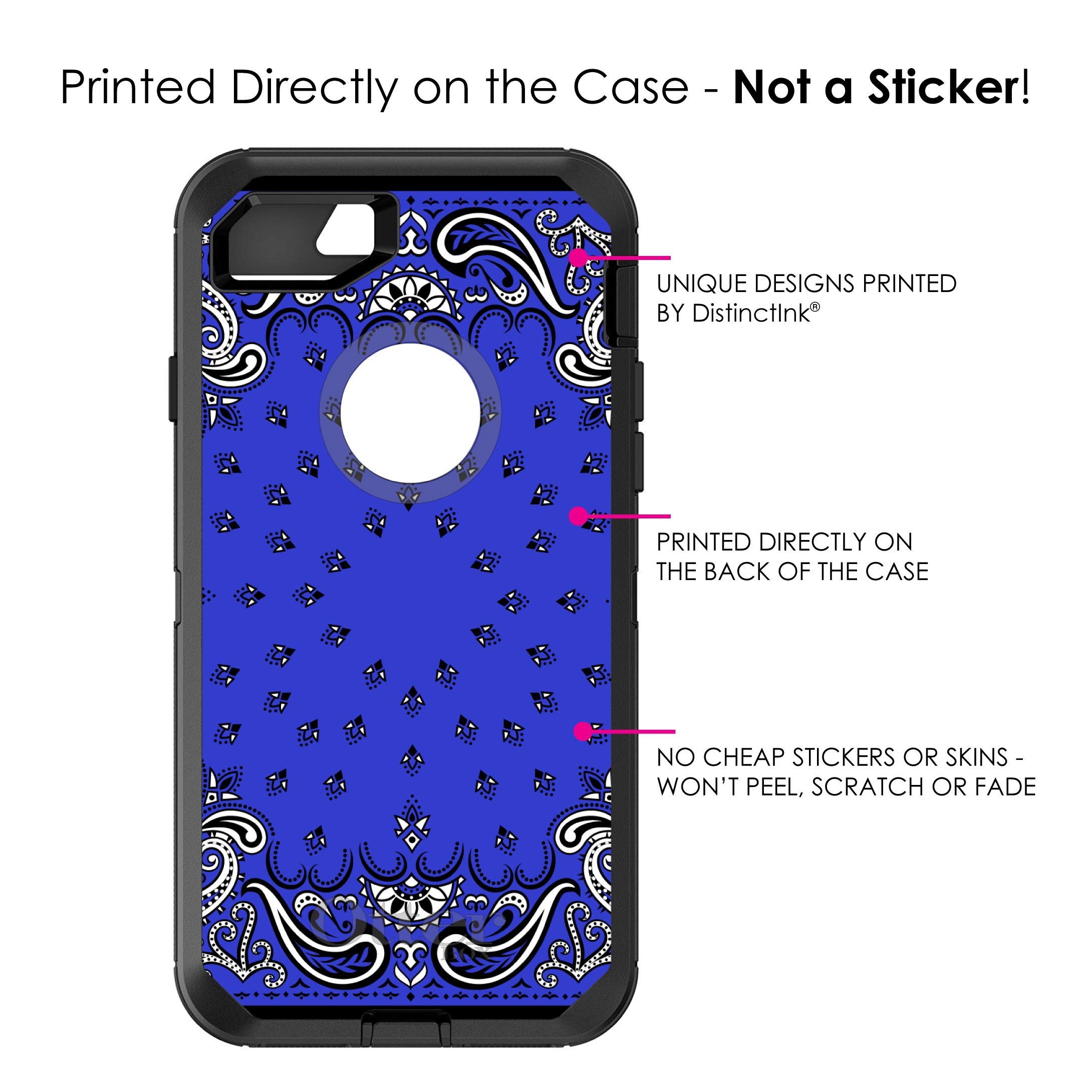 DistinctInk iPhone 7 Plus / 8 Plus Case (5.5 Inch) - Durable Protective Cover with Bandana Print - Blue Black White - Replacement for OtterBox Defender - Perfect for Outdoor Activities, Work & Travel