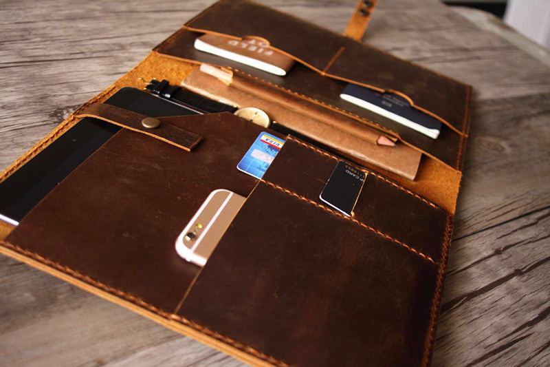 Custom Leather iPad Pro 12.9 Case Sleeve - Personalized Monogram Protection for 2022-2024 Models | Perfect for Office, Travel & Business Professionals