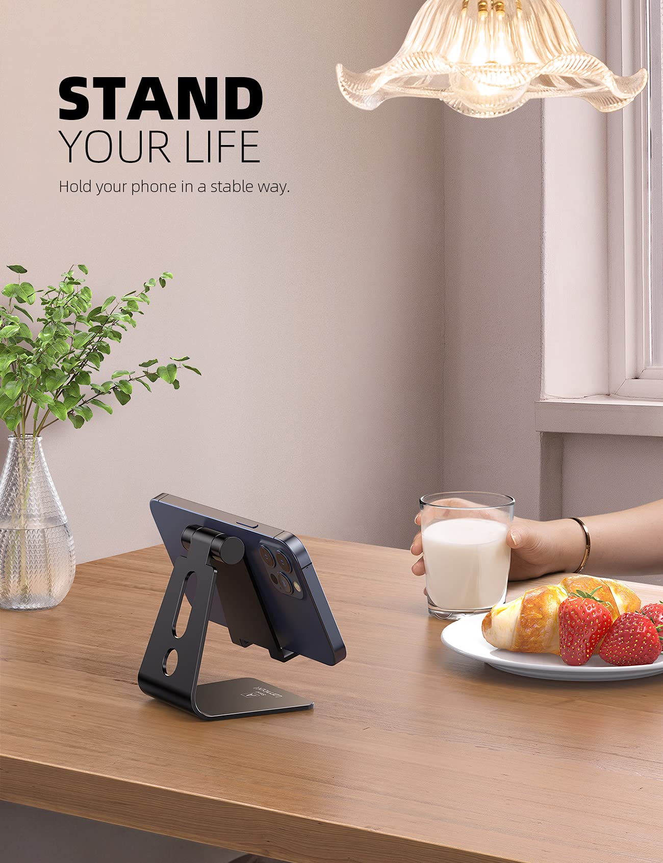 Lamicall Adjustable Aluminum Phone Stand - Anti-Slip Desktop Cell Phone Holder for iPhone & Samsung (4-8