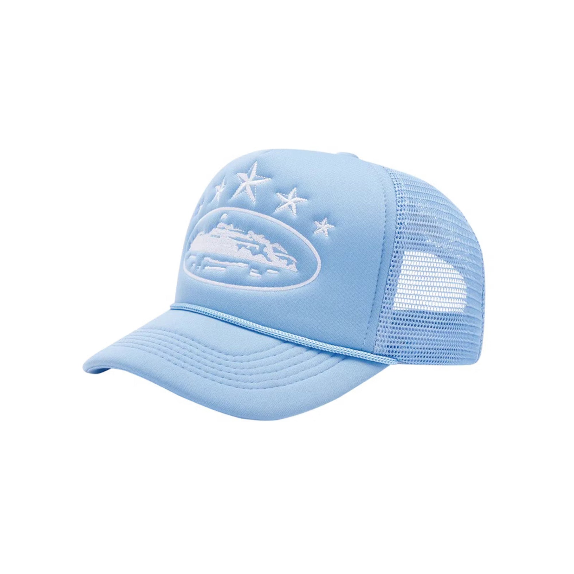 Corteiz 5 Starz Alcatraz Trucker Hat - Baby Blue Snapback Cap for Men & Women | Perfect for Streetwear, Hip Hop Fashion & Summer Outfits