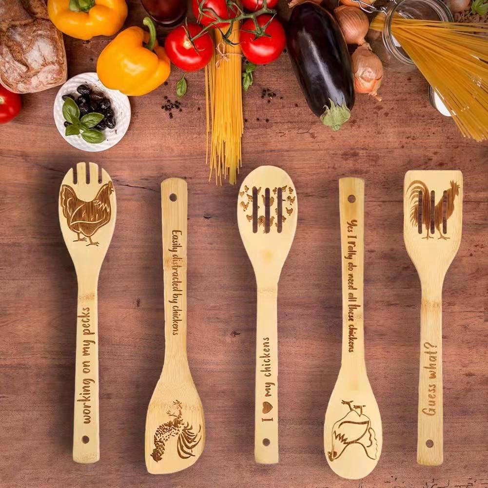 Pioneer Woman Wooden Chicken Spoons - Funny Chicken-Themed Cooking Utensils & Kitchen Decor, Unique Gifts for Chicken Lovers & Rooster Enthusiasts - Perfect for Farmhouse Kitchens, Chicken Coop Decor & Chicken Mom Gifts