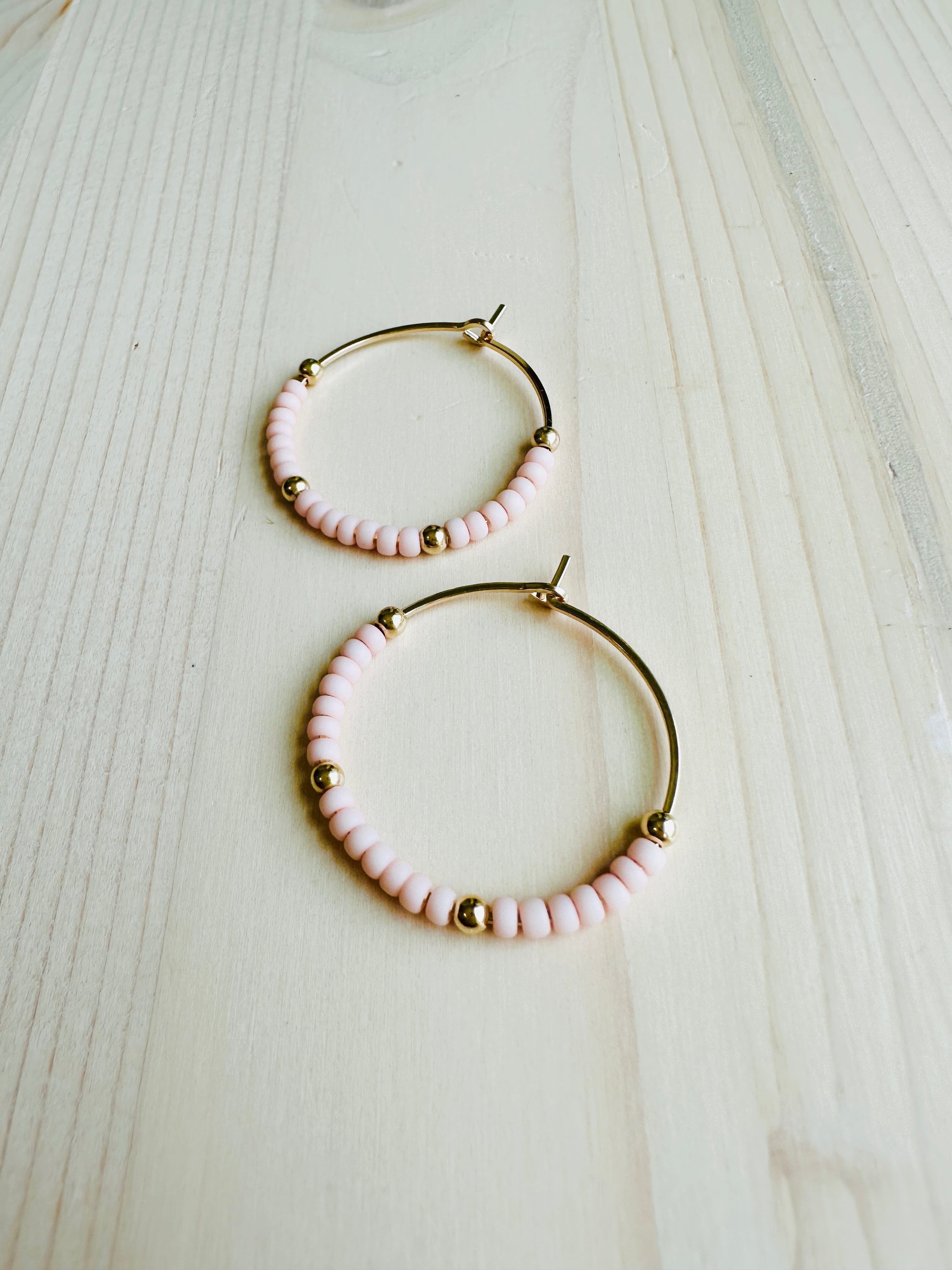 Elegant Pale Pink Beaded Hoop Earrings for Women | Boho Chic Jewelry | Perfect for Weddings, Parties & Everyday Wear