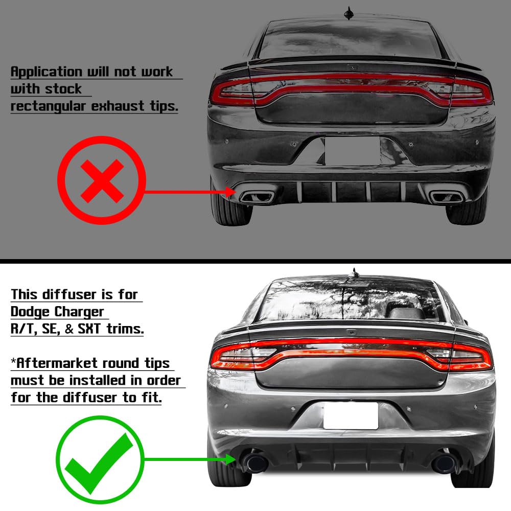IKON MOTORSPORTS Rear Bumper Diffuser for 2015-2023 Dodge Charger Base & SXT - Gloss Black PP Lip Splitter | Enhances Aerodynamics & Sporty Look | Perfect for Car Enthusiasts & Street Racing
