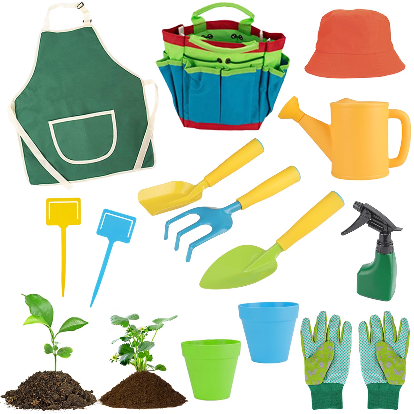 Herego 13-Piece Kids Gardening Tool Set - Shovel, Rake, Fork, Trowel, Apron, Gloves, Watering Can & Tote Bag | Durable Outdoor Toys for Toddlers & Children | Perfect for Gardening, Beach Play & Outdoor Learning Activities