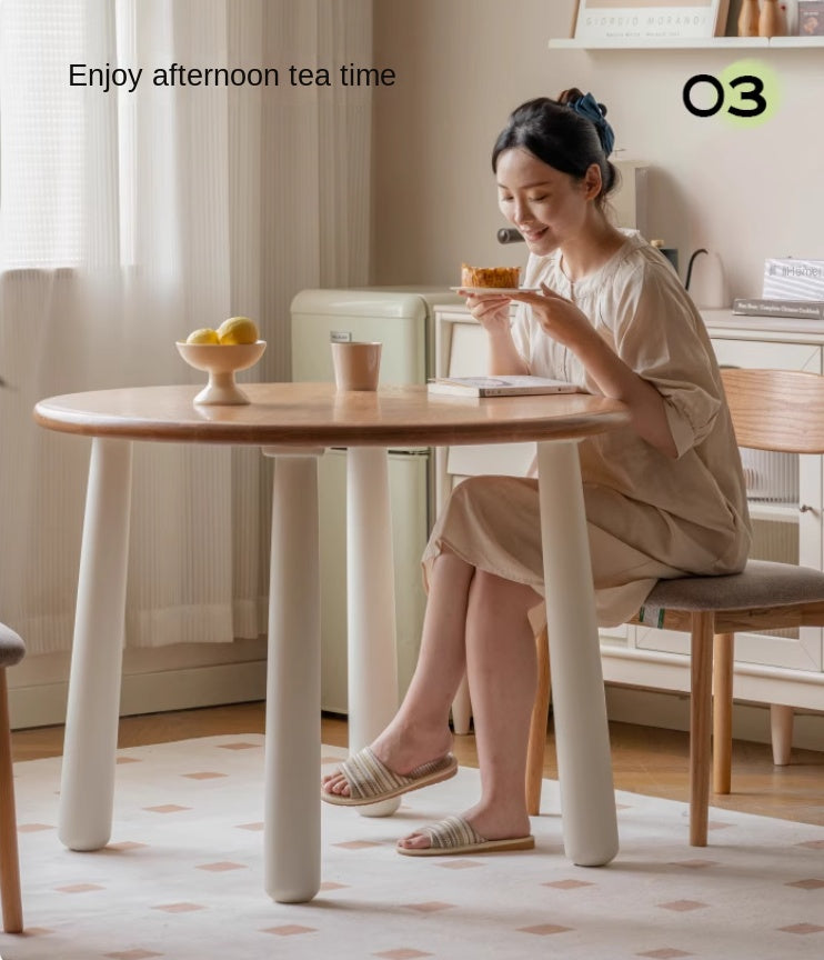 Oak Solid Wood Modern Round Dining Table - Elegant & Durable for Home, Office, and Conference Room Meetings