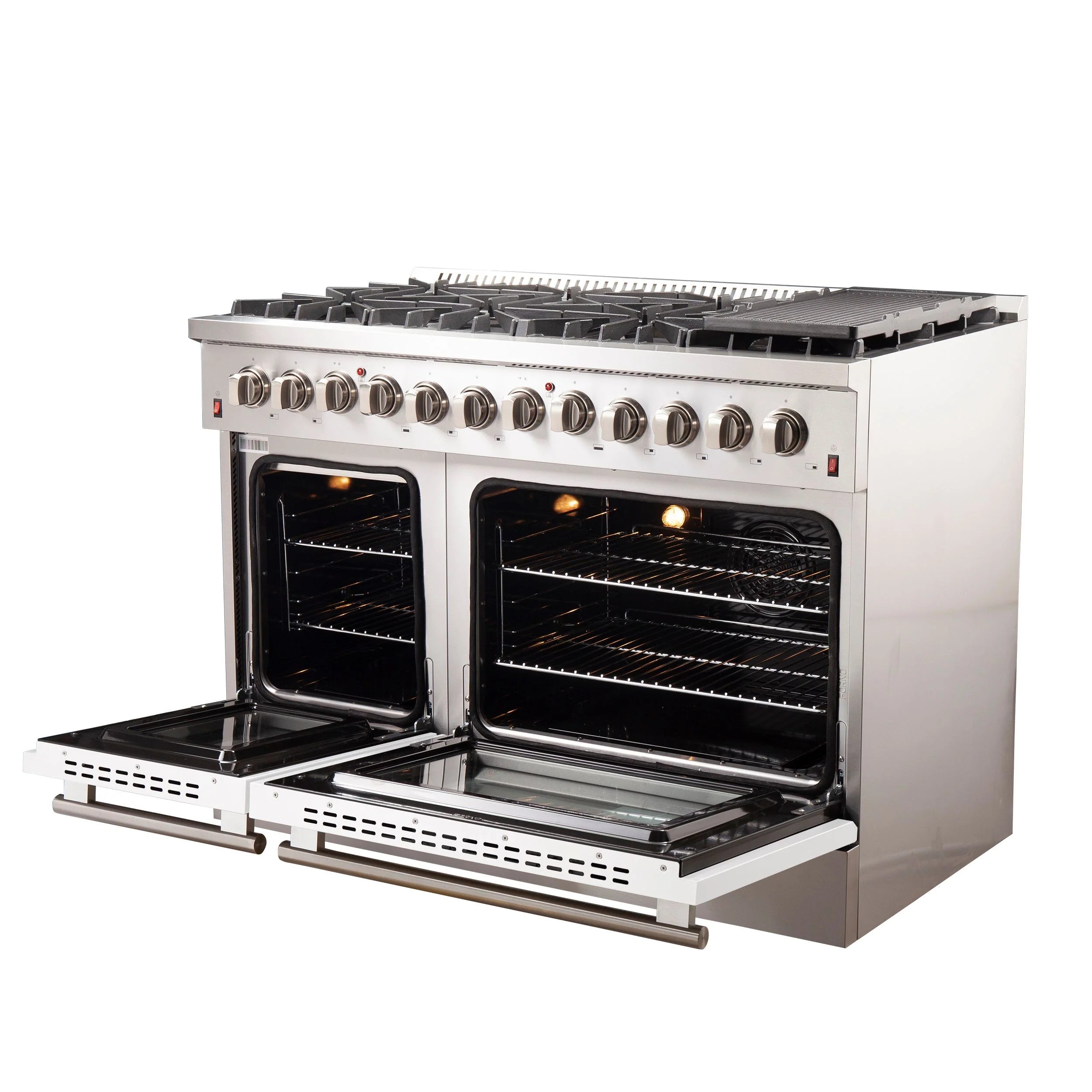 FORNO Galiano 48 Inch Dual Fuel Range with 6 Burners - Stainless Steel & White Finish (Model FFSGS6156 48WHT) - Perfect for Home Kitchens, Restaurants & Professional Chefs
