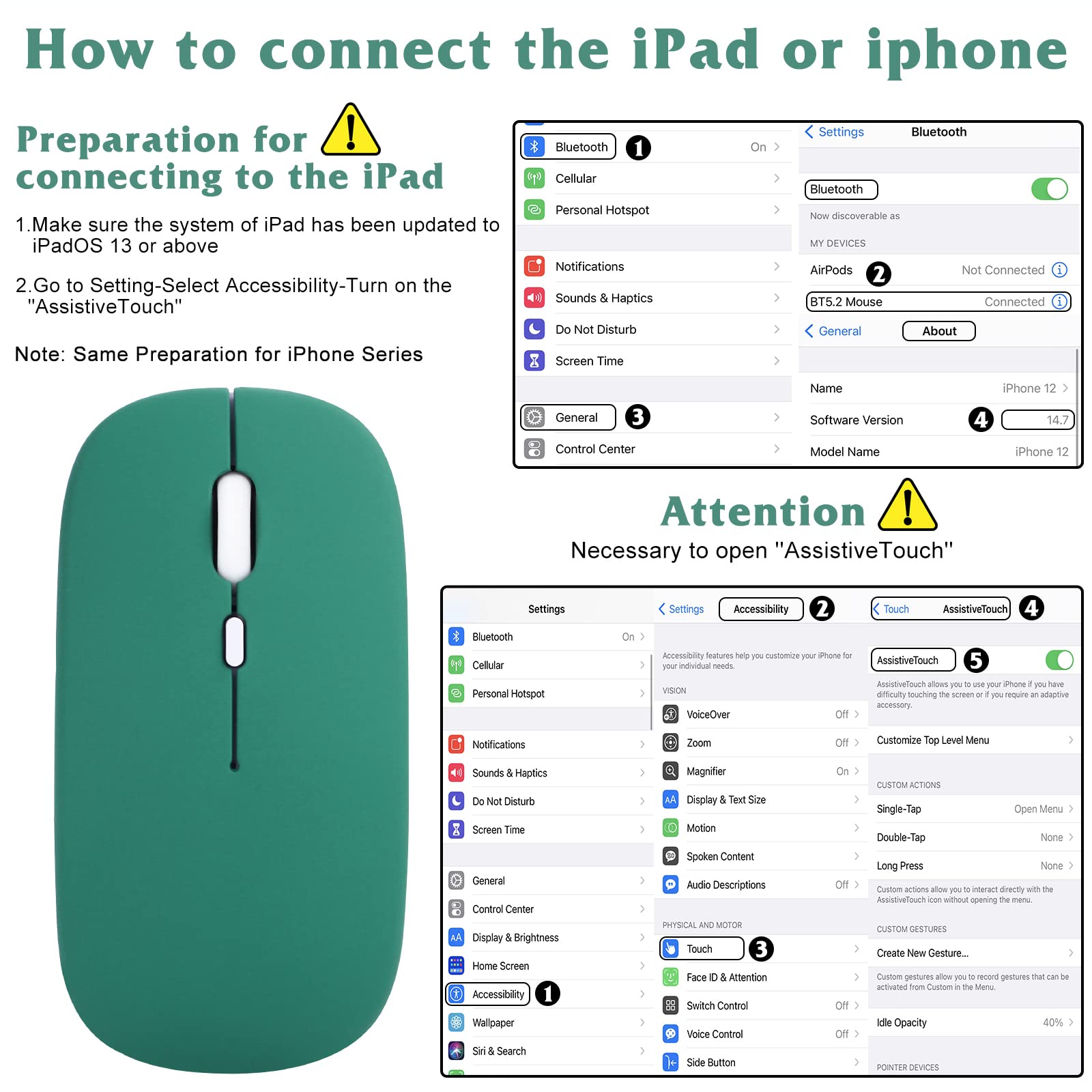 UrbanX Bluetooth Rechargeable Wireless Mouse for Dell G5 15 5510 Gaming Laptop, PC, Mac, iPad Pro, Android - Jade Green | Perfect for Gaming, Office, and Travel
