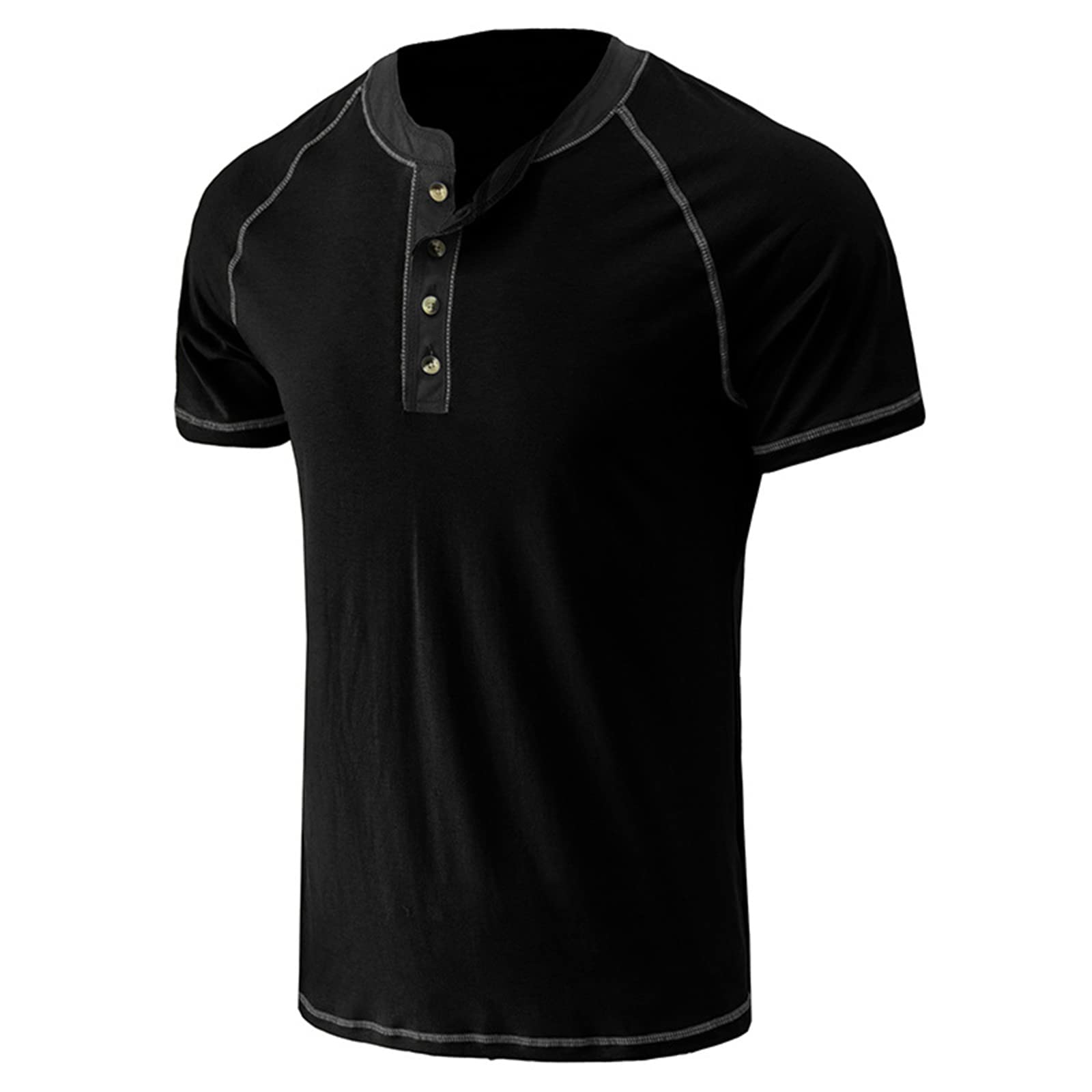 **PICKLION Men's Henley Shirts - Short Sleeve Button-Up Crew Neck T-Shirt, Regular Fit Pullover for Casual Wear & Outdoor Activities**