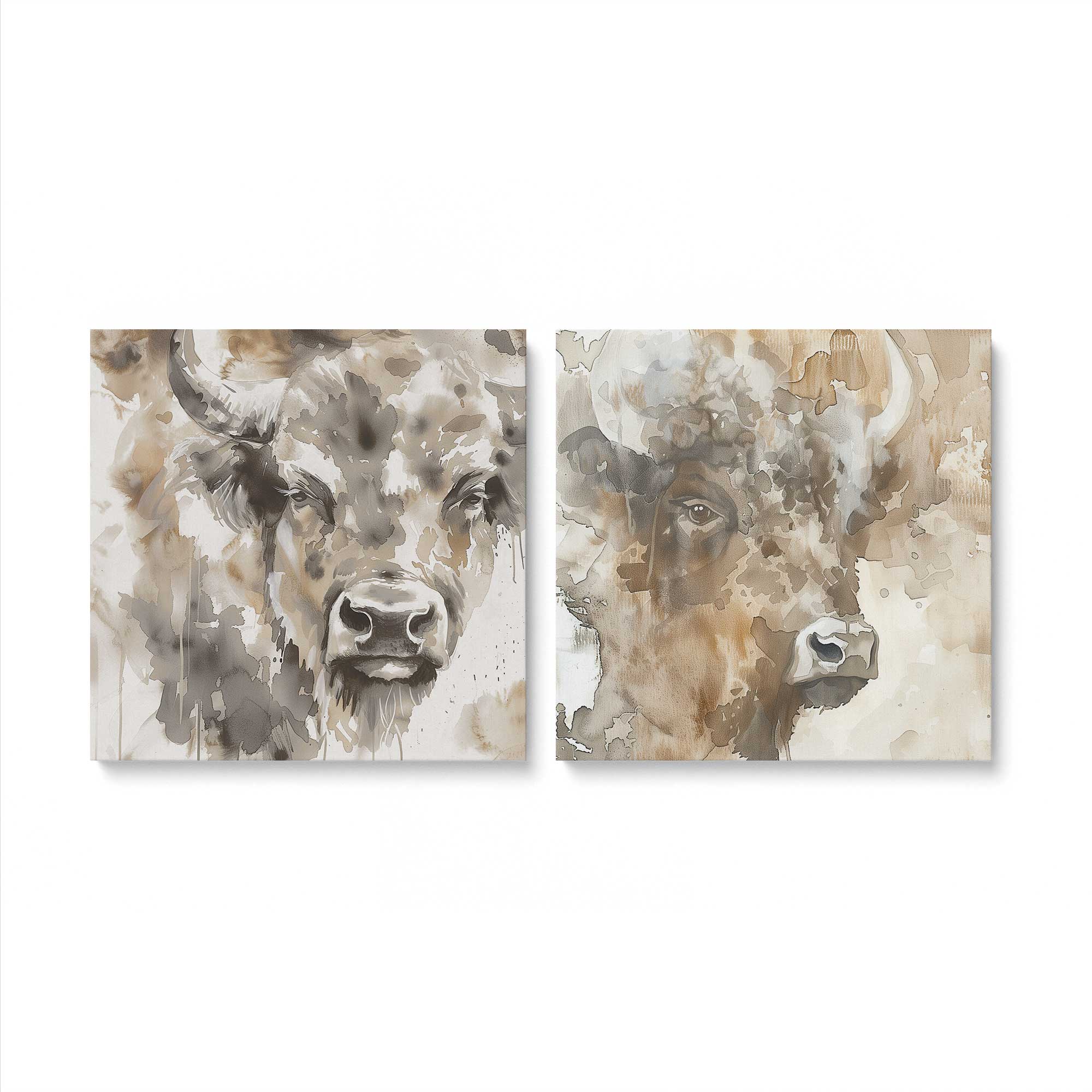Abstract Buffalo Wall Art - Set of 2 Canvas Prints for Modern Home & Office Decor | Western Theme Living Room, Ranch Style Bedroom
