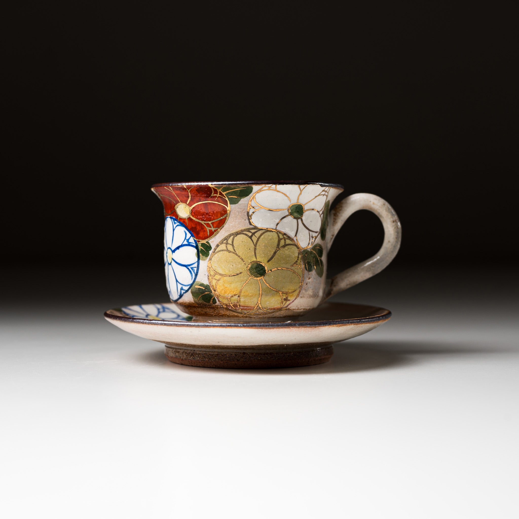 Handmade Kyoto Kiyomizu Ware Mini Espresso Cup Set - Marguerite Design | Authentic Japanese Ceramic Coffee Cups for Espresso, Cappuccino & Tea | Perfect Gift for Coffee Lovers & Home Decor