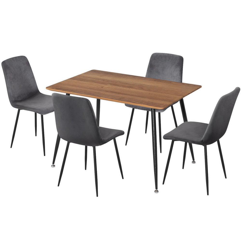 1 Artiss Dining Table and 4 Chairs Set - Modern Grey Velvet Kitchen Dining Room Furniture for Small Spaces | Perfect for Apartments, Breakfast Nooks & Cozy Family Meals