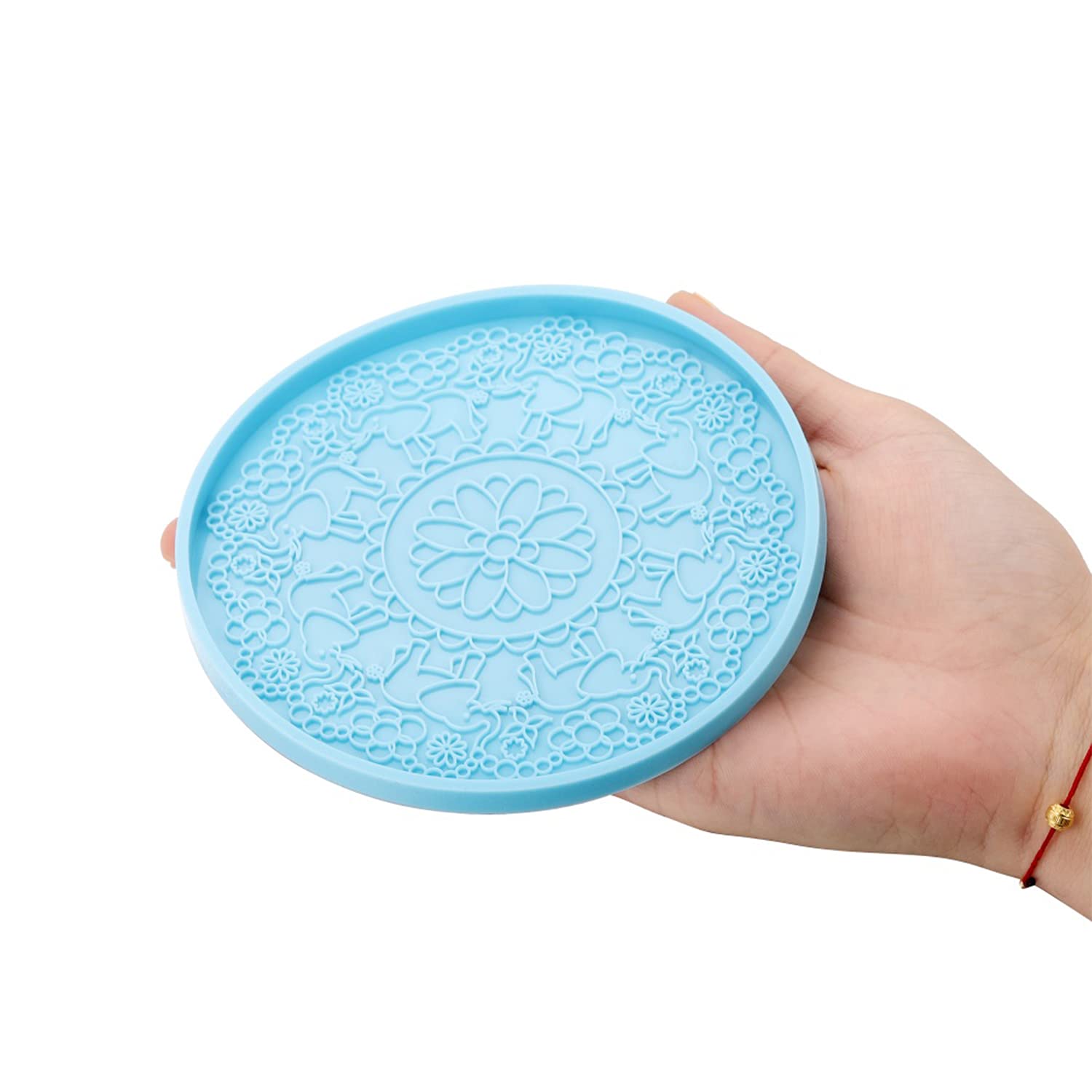1Pcs/Pack Mandala Flower Coaster Resin Molds - 3D Design Silicone Molds for DIY Round Coasters, Cup Mats, Home Decor (Grid Pattern) - Perfect for Handmade Crafts, Resin Art Projects, and Unique Home Decorations