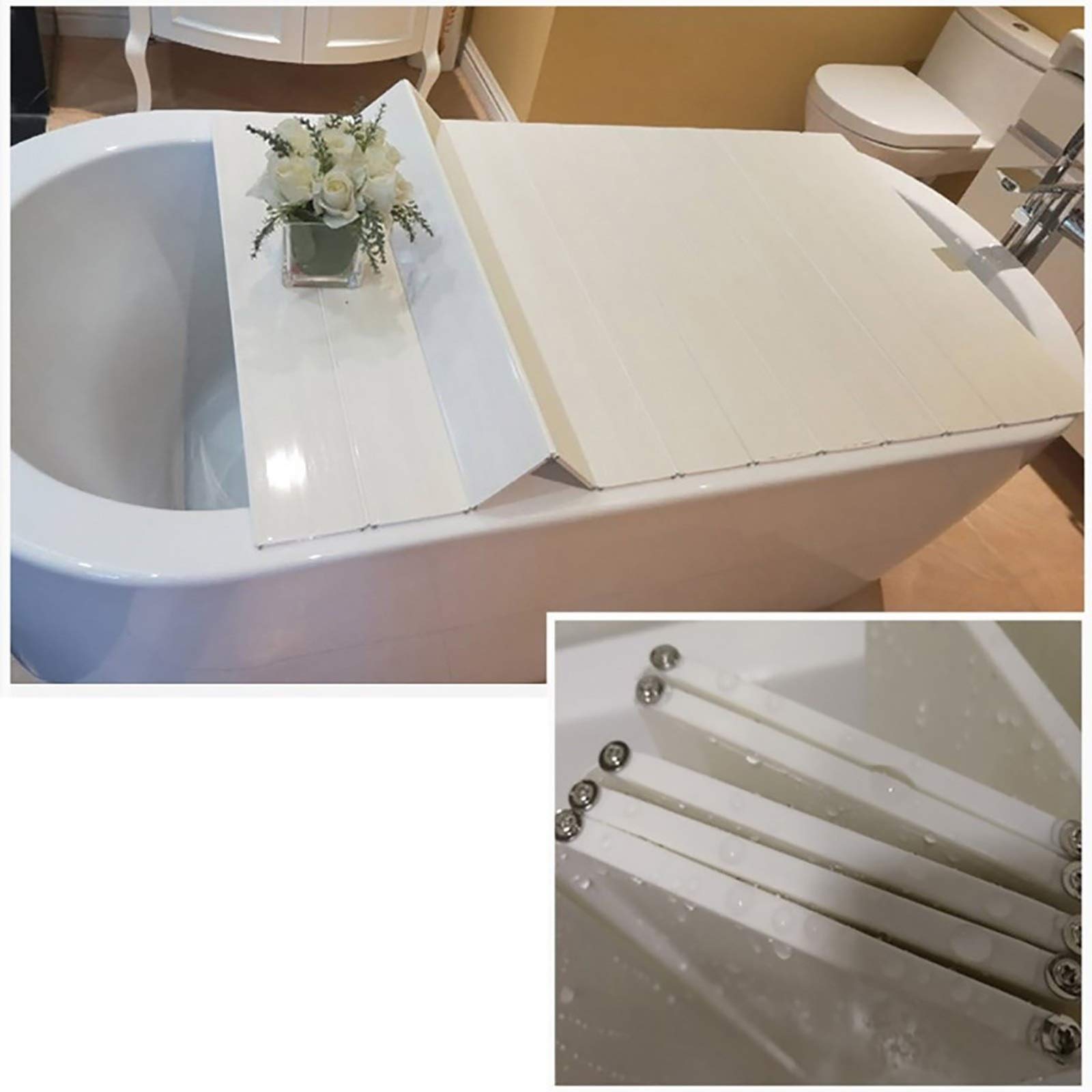 Premium White PVC Bathtub Tray & Cover - 142×70×0.6cm Foldable Dustproof Bath Lid, Insulation Board for Spa Relaxation | Perfect for Bathroom Organization & Bubble Bath Experience