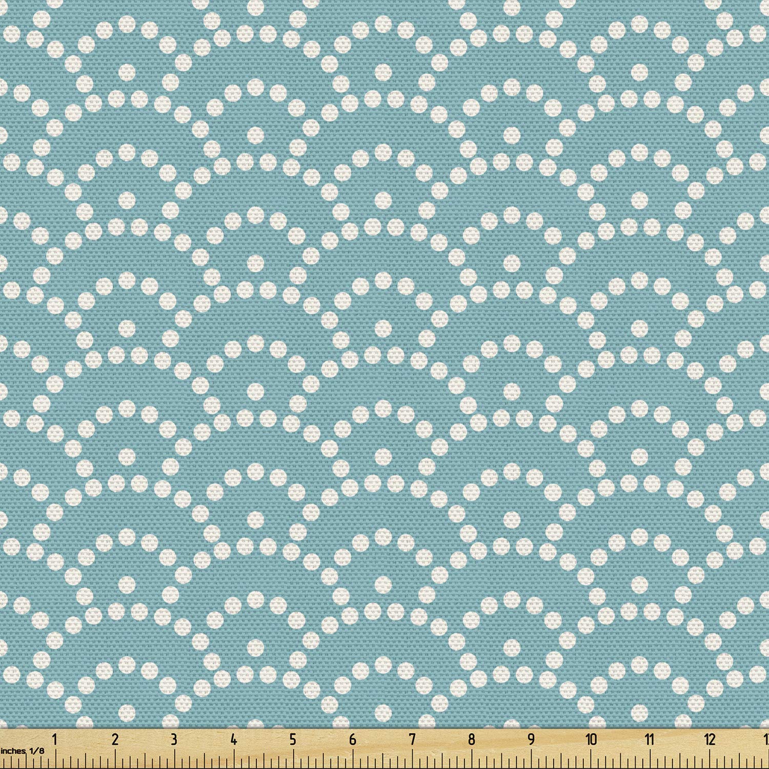 Ambesonne Pale Blue Abstract Bubbles Japanese Style Vintage Fabric by The Yard - Turquoise White Decorative Upholstery Material for Sofa, Curtains, Pillows & Home Decor | Perfect for Living Room, Bedroom & DIY Craft Projects