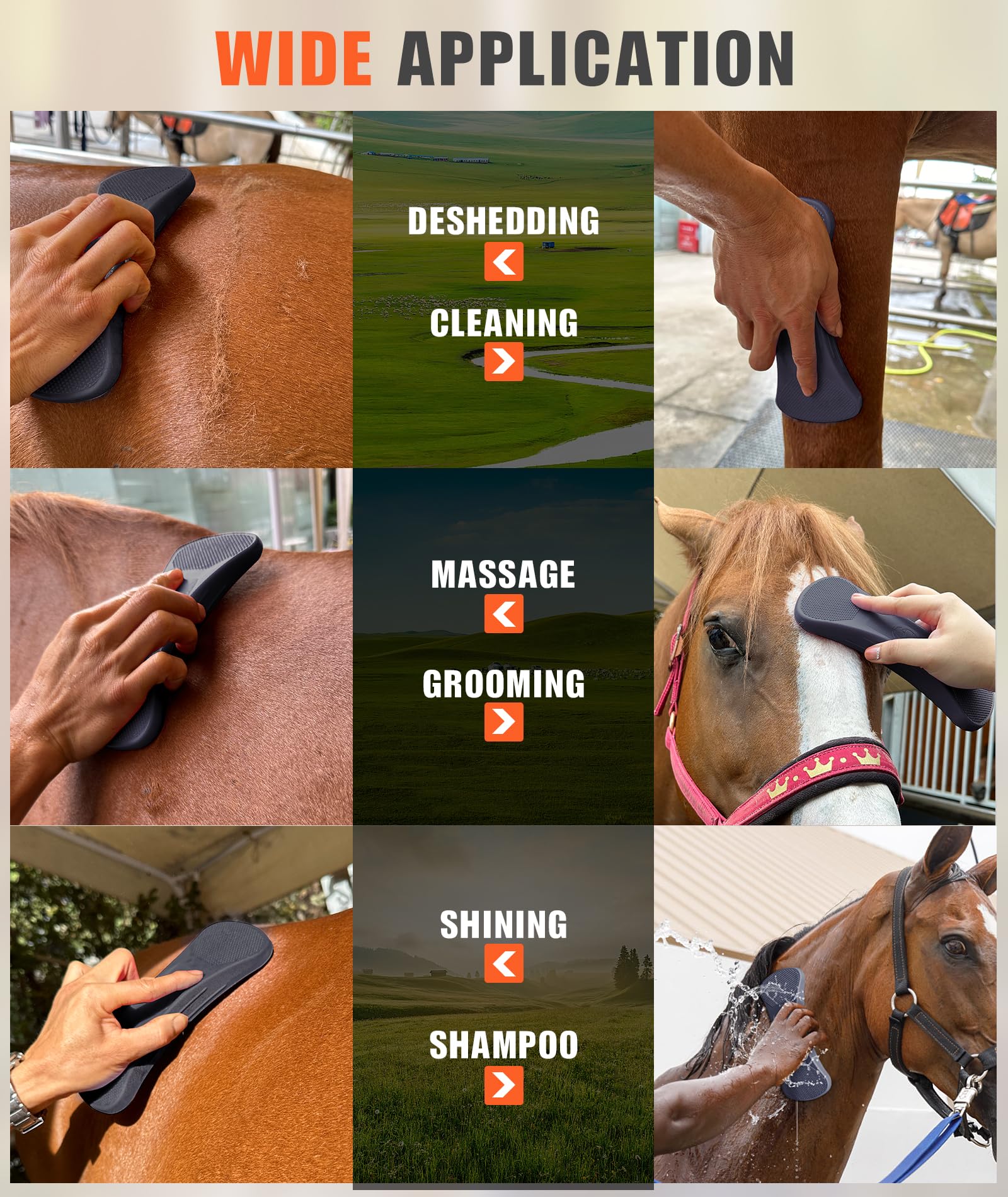 Premium Horse Grooming Brush - Blade-Free Shedding Tool for Gentle Coat Care | Multi-Functional Deshedding Brush for Horses | Navy Blue | Perfect for Daily Grooming, Show Prep & Shedding Season