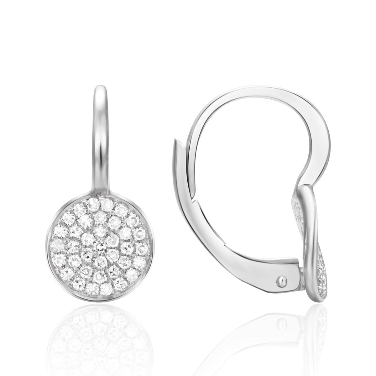 14K White Gold Diamond Pavé Circle Leverback Earrings for Women - Elegant Dangle Hoop Earrings for Parties, Weddings & Everyday Wear