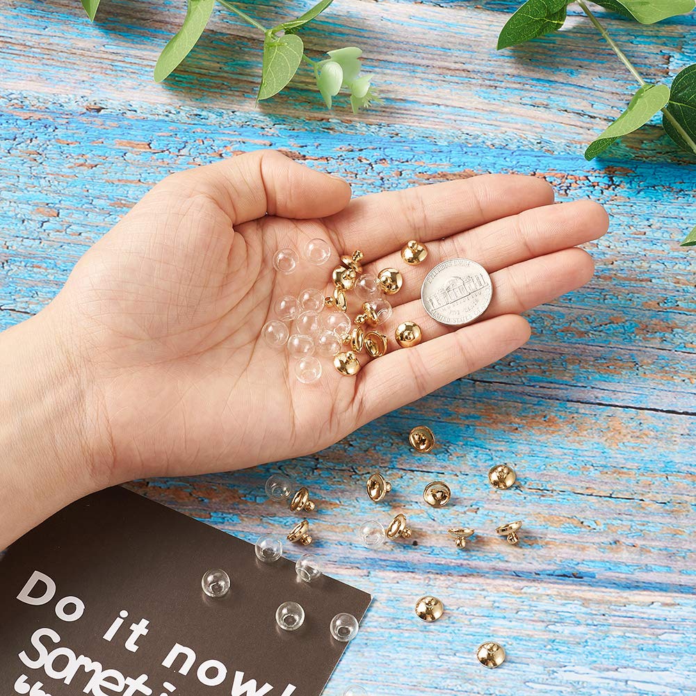 20Pcs 8mm Clear Hollow Glass Ball Beads with Golden Caps - Empty Blown Glass Dome Beads for DIY Earrings & Jewelry Making - Perfect for Wish Bottles, Necklaces, Bracelets and Craft Projects