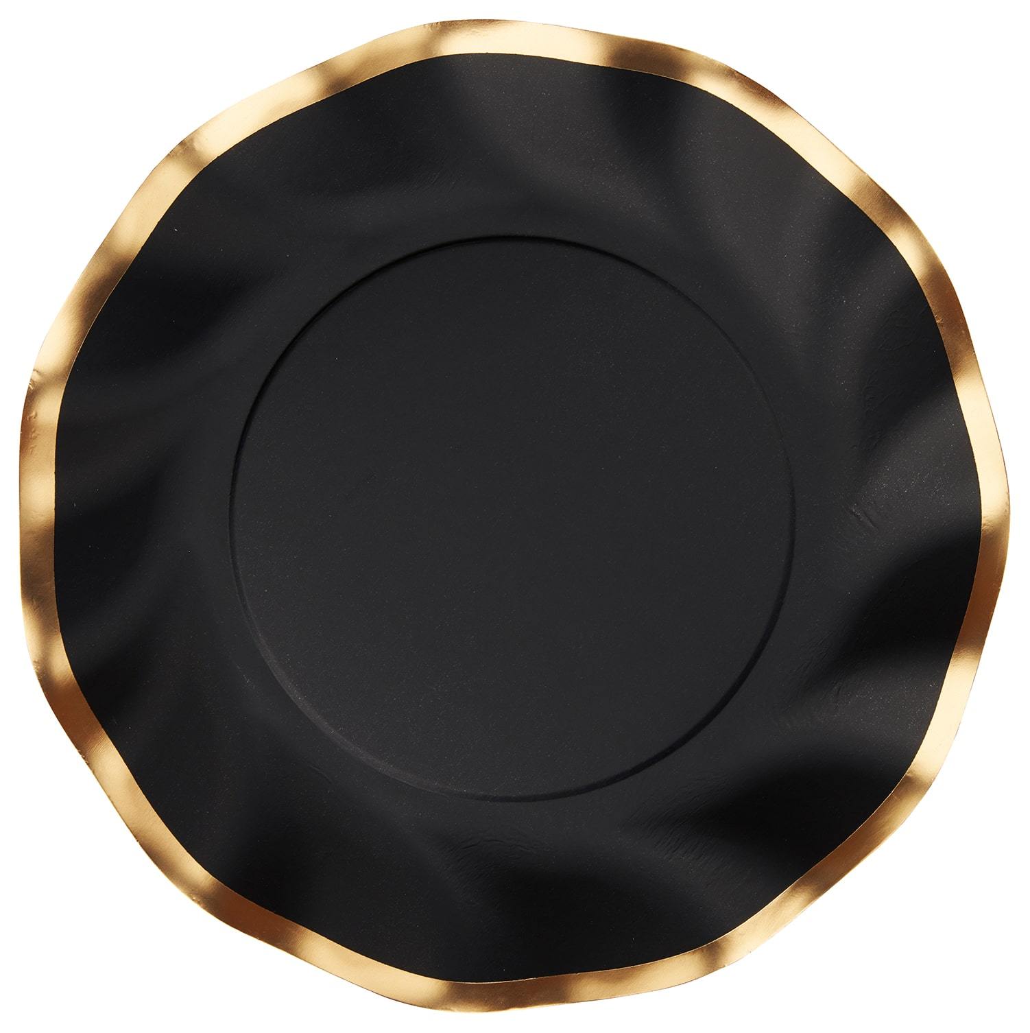 Stylish Wavy Edge Dinner Plates Set of 8 - Modern Black Ceramic Plates for Everyday Use, Dishwasher & Microwave Safe - Perfect for Dining, Entertaining, and Home Decor