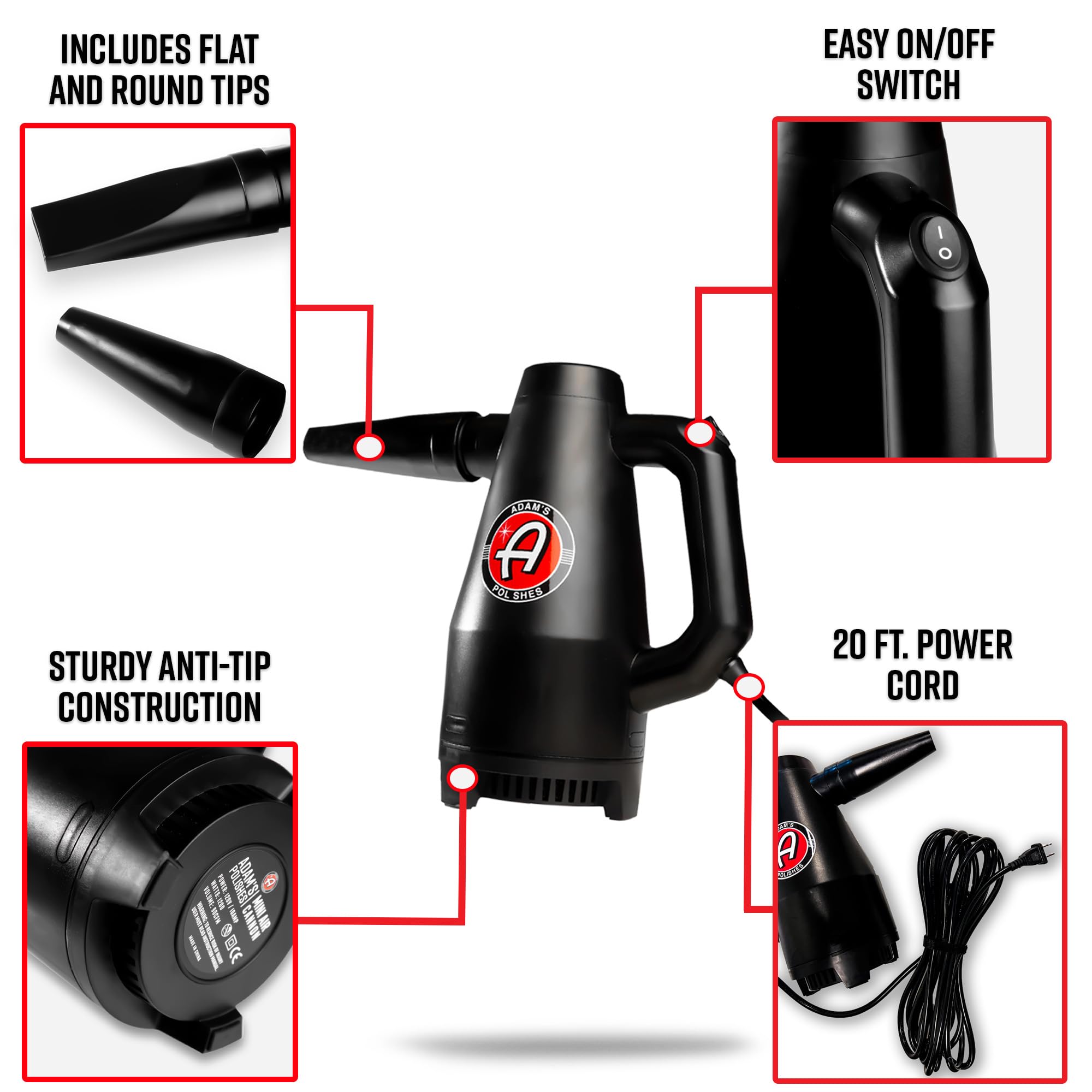 Adam's Polishes Mini Air Cannon - High-Powered Car Dryer Blower for Detailing, Waxing & Ceramic Coating | Auto, Boat, RV, Motorcycle Care