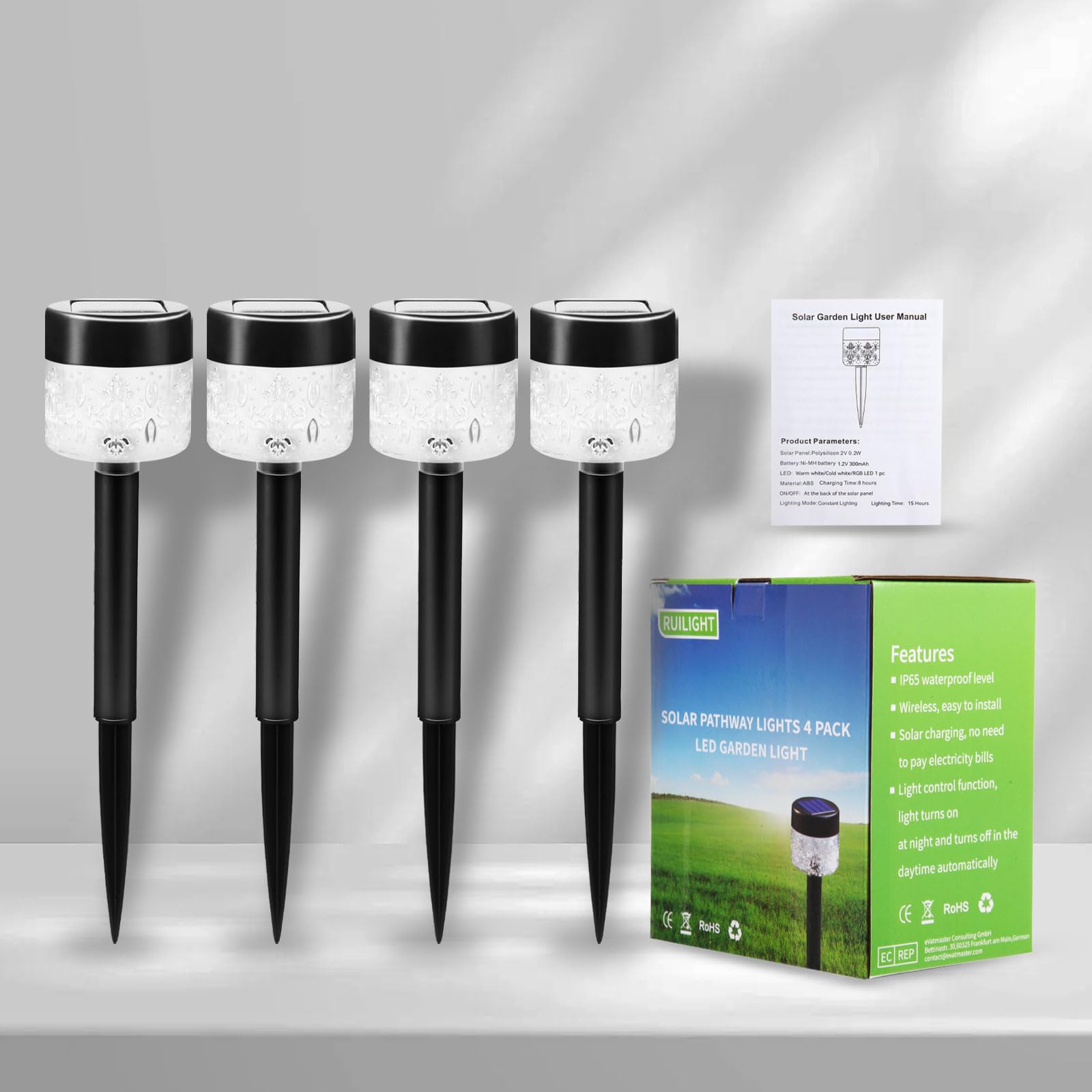 4 Pack Solar Garden Lights Outdoor Waterproof IP65 - Auto On/Off Solar Pathway Lights for Yard, Patio, Landscape, Walkway & Driveway - Warm Yellow LED Solar Powered Lights for Nighttime Outdoor Decoration & Safety Lighting